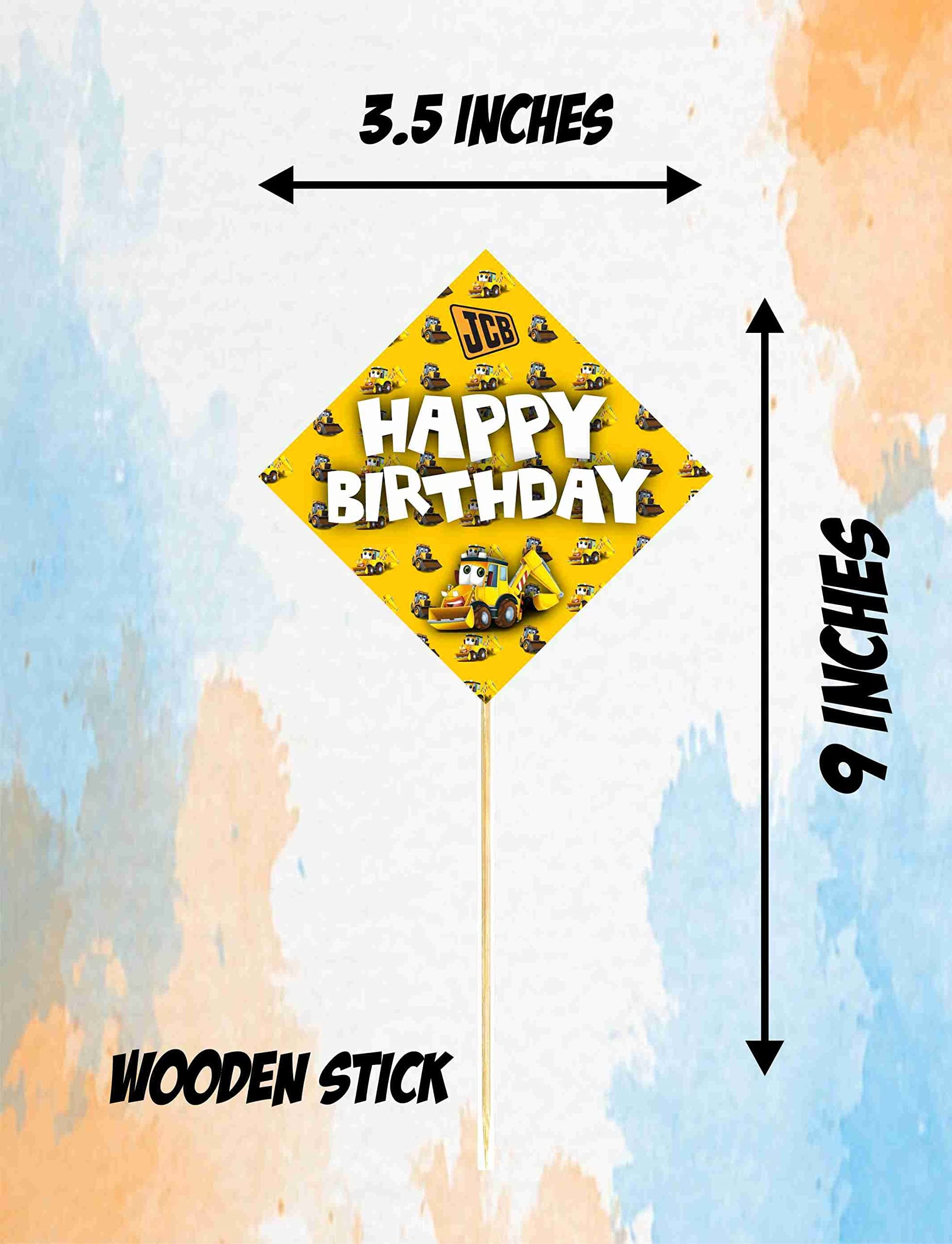 Balloonistics Little JCB Theme Happy Birthday Cake Toppers -Construction Site Decorations-Premium Cardstock Yellow Digger & Excavator Figures on Bamboo Sticks,(Cake Topper-Pack of 10) thumbnail 3