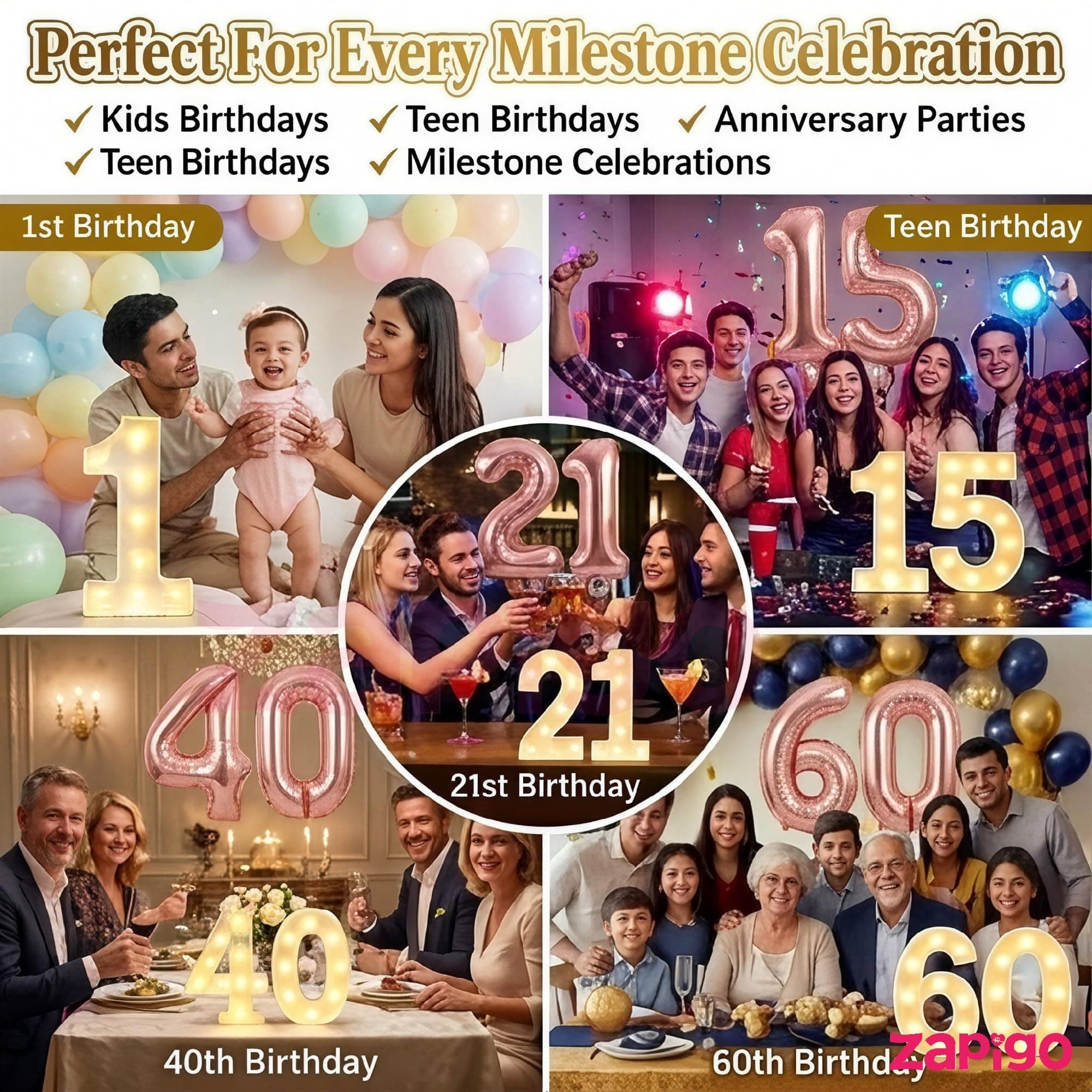 Balloonistics Rose Gold 40-Inch Foil Number 20 Balloon with Matching LED Marquee Light - Combo Set for 20th Birthday, Anniversary, Party Decoration, Photo Booth Backdrop, Cake Table Decor thumbnail 6