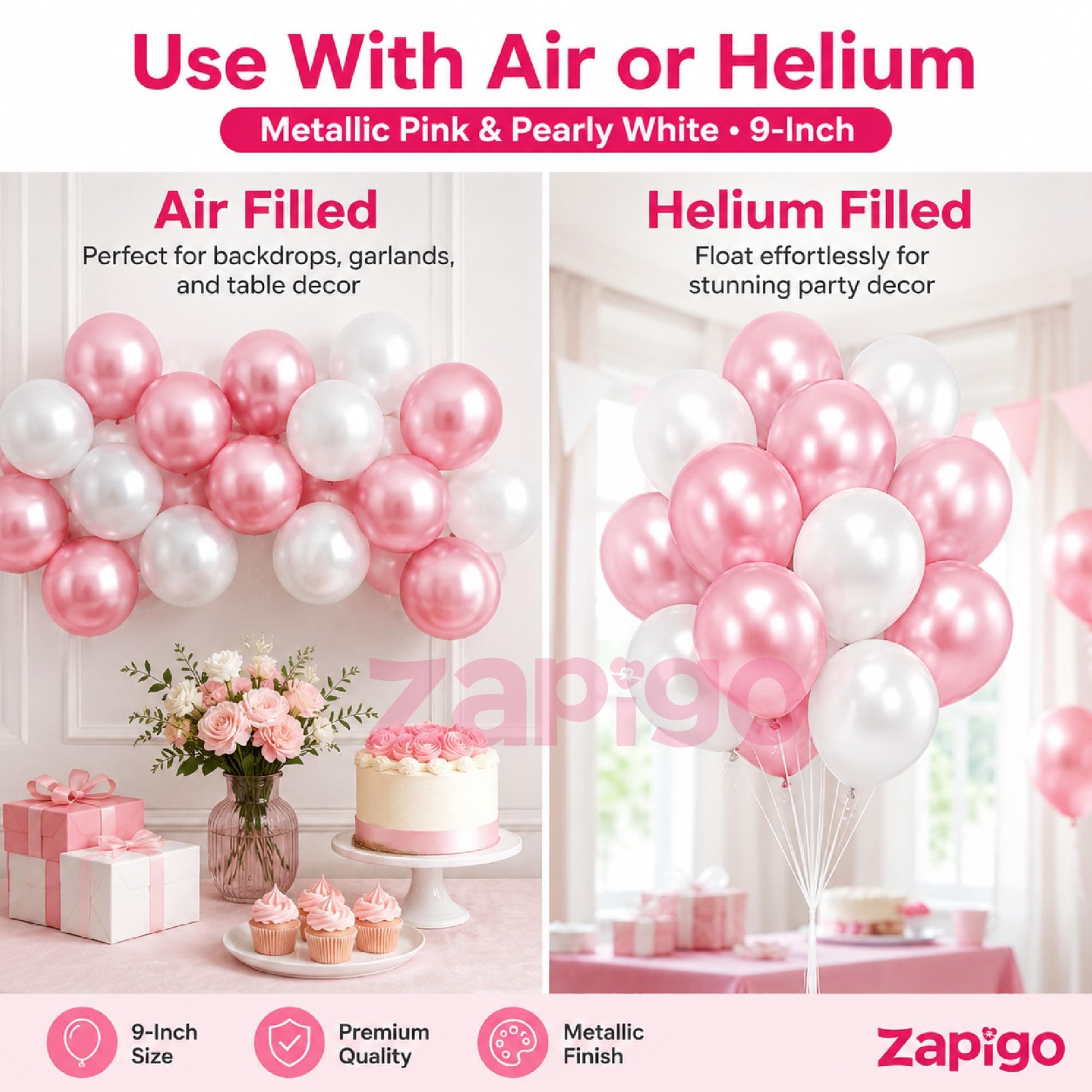 Balloonistics 50-Pack Metallic HD Pink & White Latex Balloons – Shiny Combo for Girls Birthday, Baby Shower, Bridal Shower & Soft Feminine Party Decoration thumbnail 7