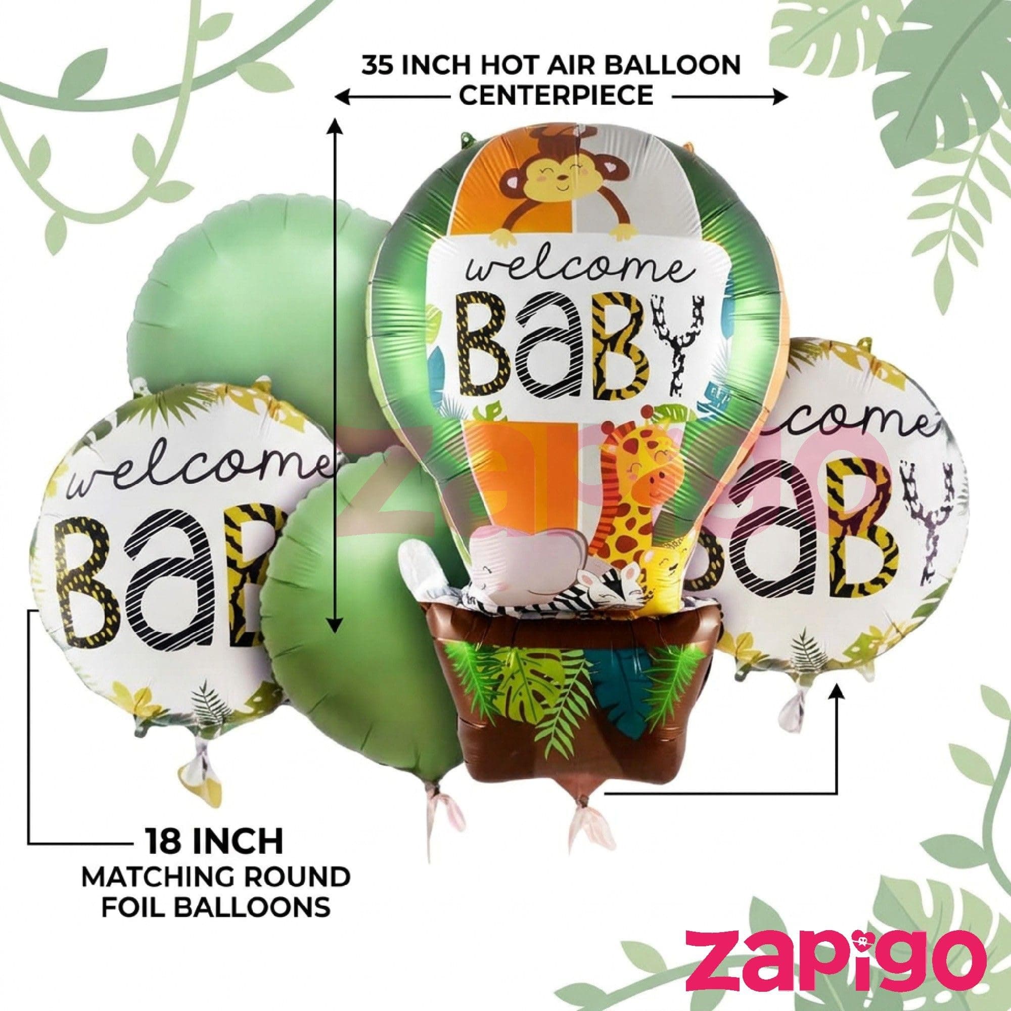 Balloonistics Welcome Baby Jungle Theme Happy Birthday Balloon Bouquet Pack Of 5 thumbnail 3