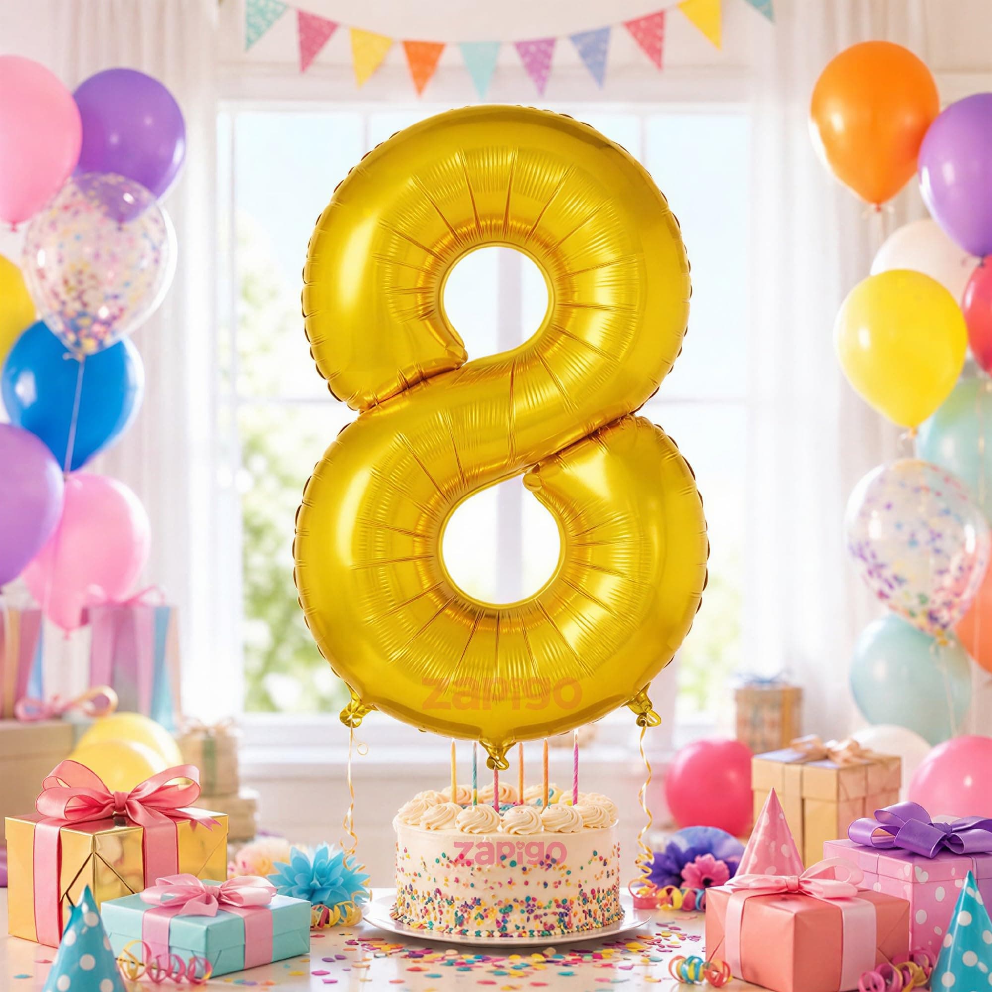Balloonistics Number 8 Gold Foil Balloon – 16-Inch Metallic Single Digit Balloon for 8th Birthday, Lucky 8 & Party Decoration thumbnail 1