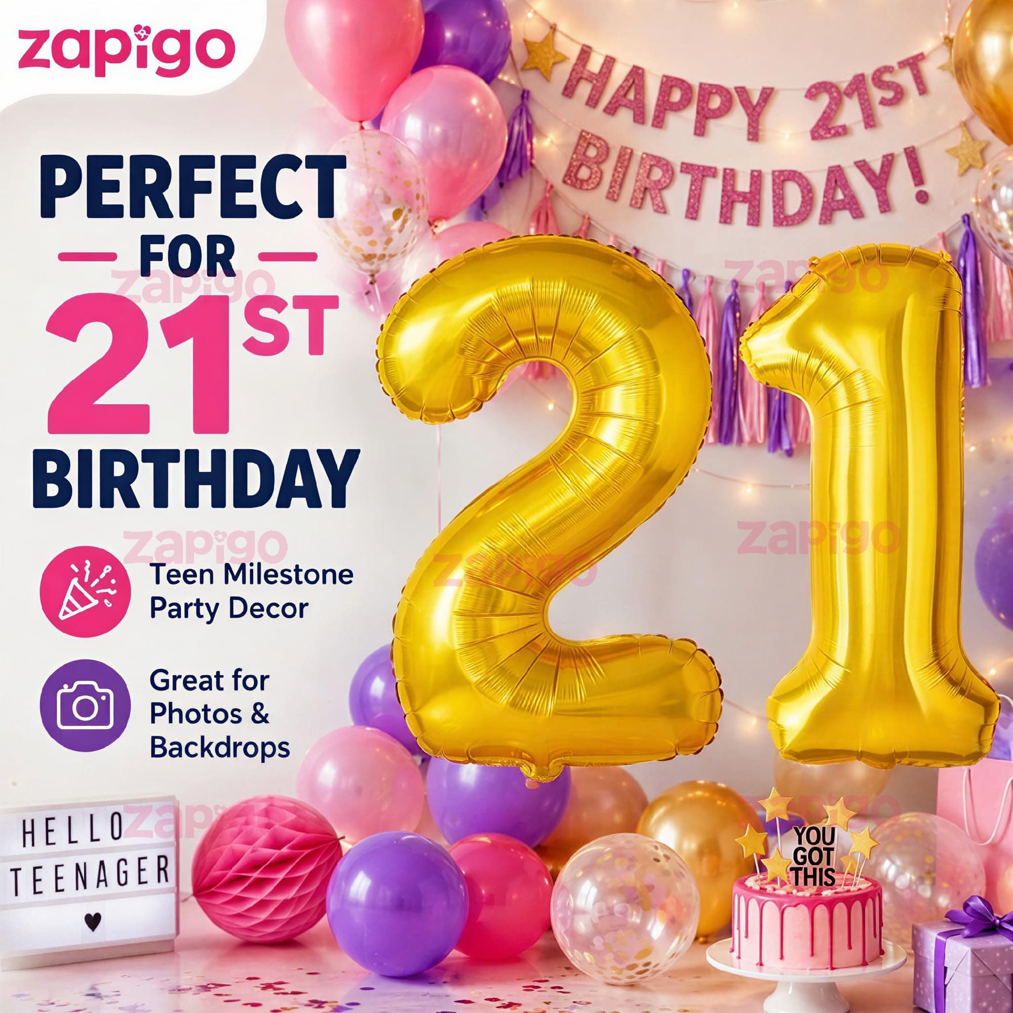 Balloonistics Number 21 Gold Foil Balloon – 17-Inch Metallic Gold “21” Balloon for 21st Birthday, Coming-of-Age & Milestone Party Decorations (Gold, Pack of 2) thumbnail 4