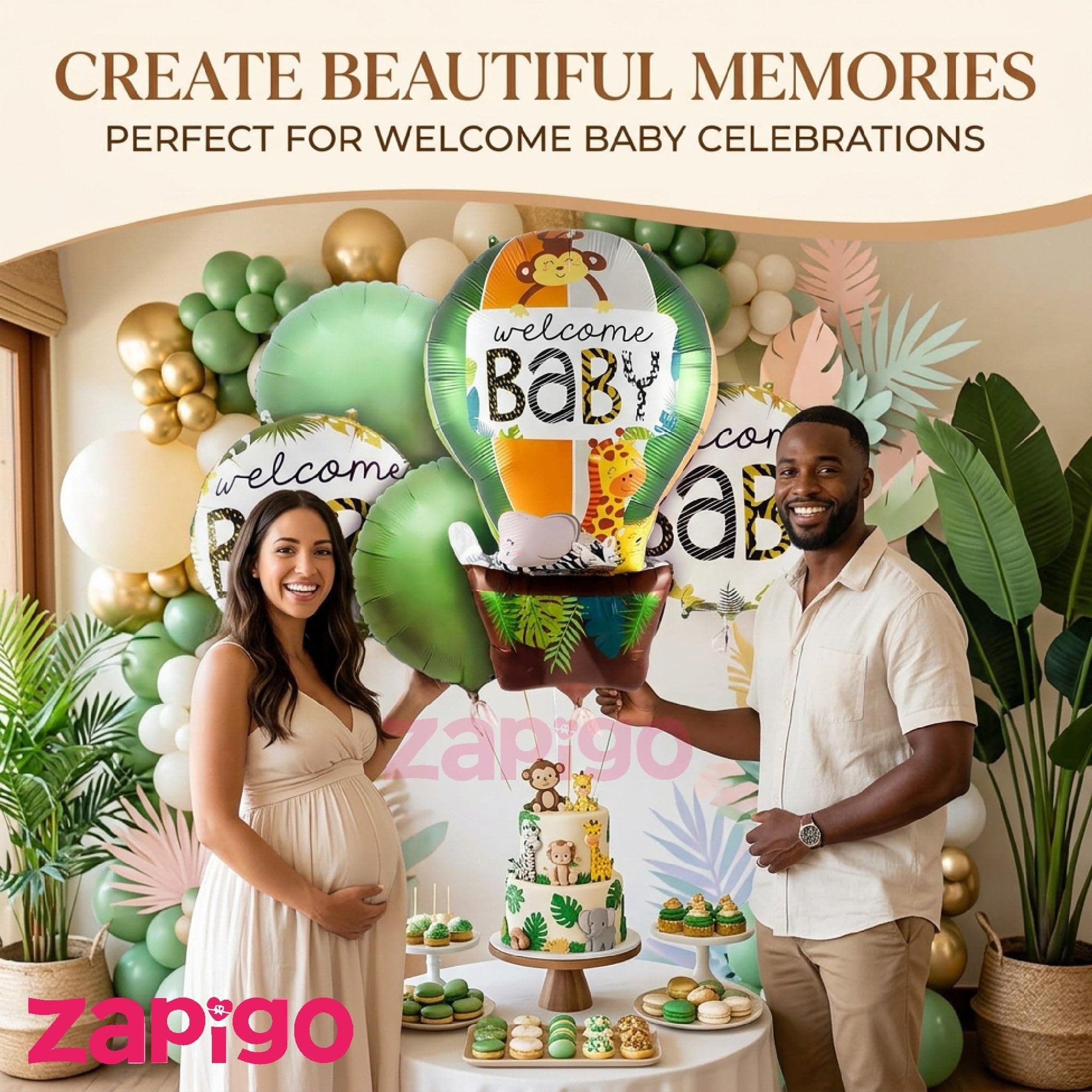 Balloonistics Welcome Baby Jungle Theme Happy Birthday Balloon Bouquet Pack Of 5 thumbnail 5