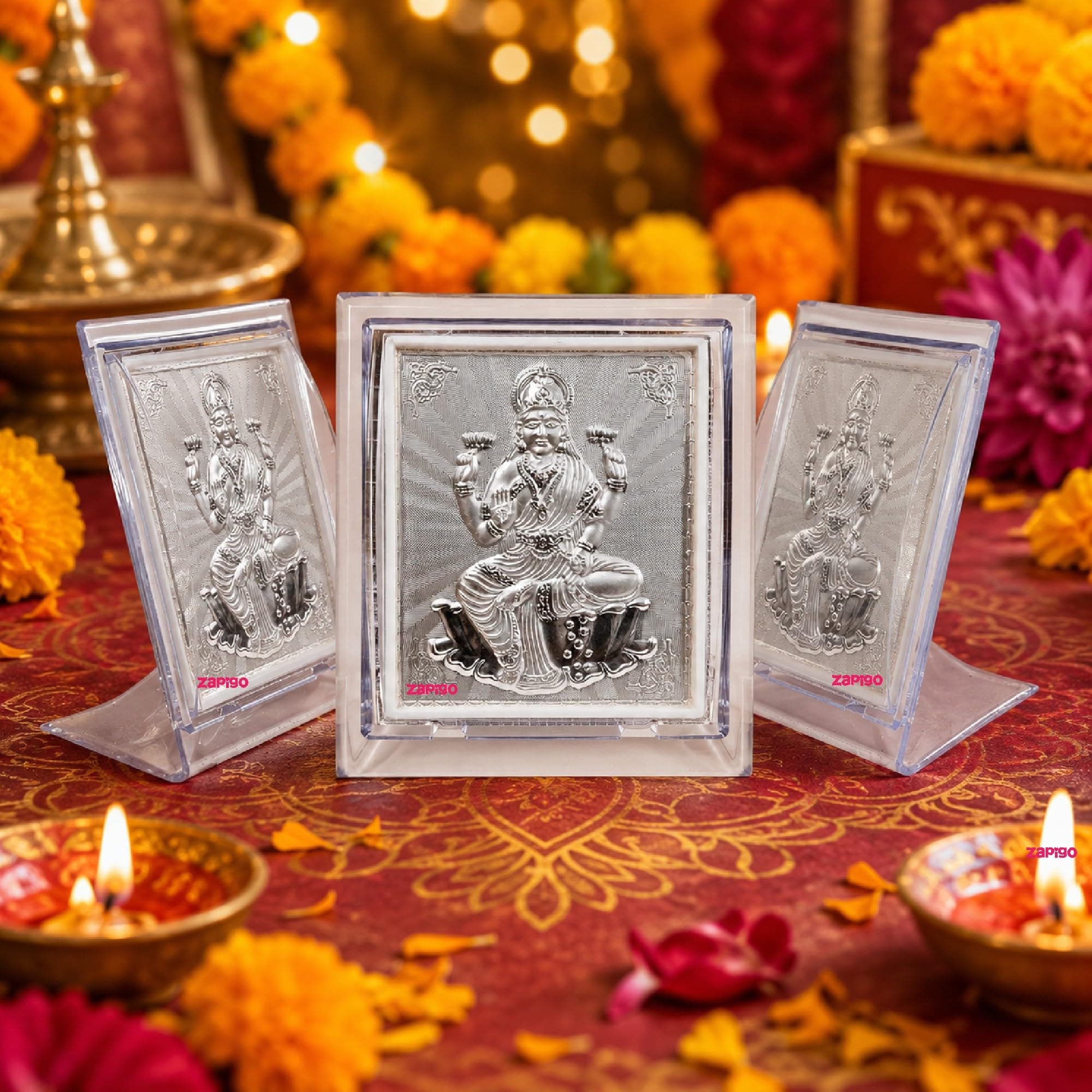 Habba Lakshmi Frame 999 Silver Pooja Return Gift for Women, Traditional Tambulam Gift for Varalakshmi Vratham, Deepavali, Navratri, Weddings, Baby Showers & Festivals, Pack of 5 thumbnail 1