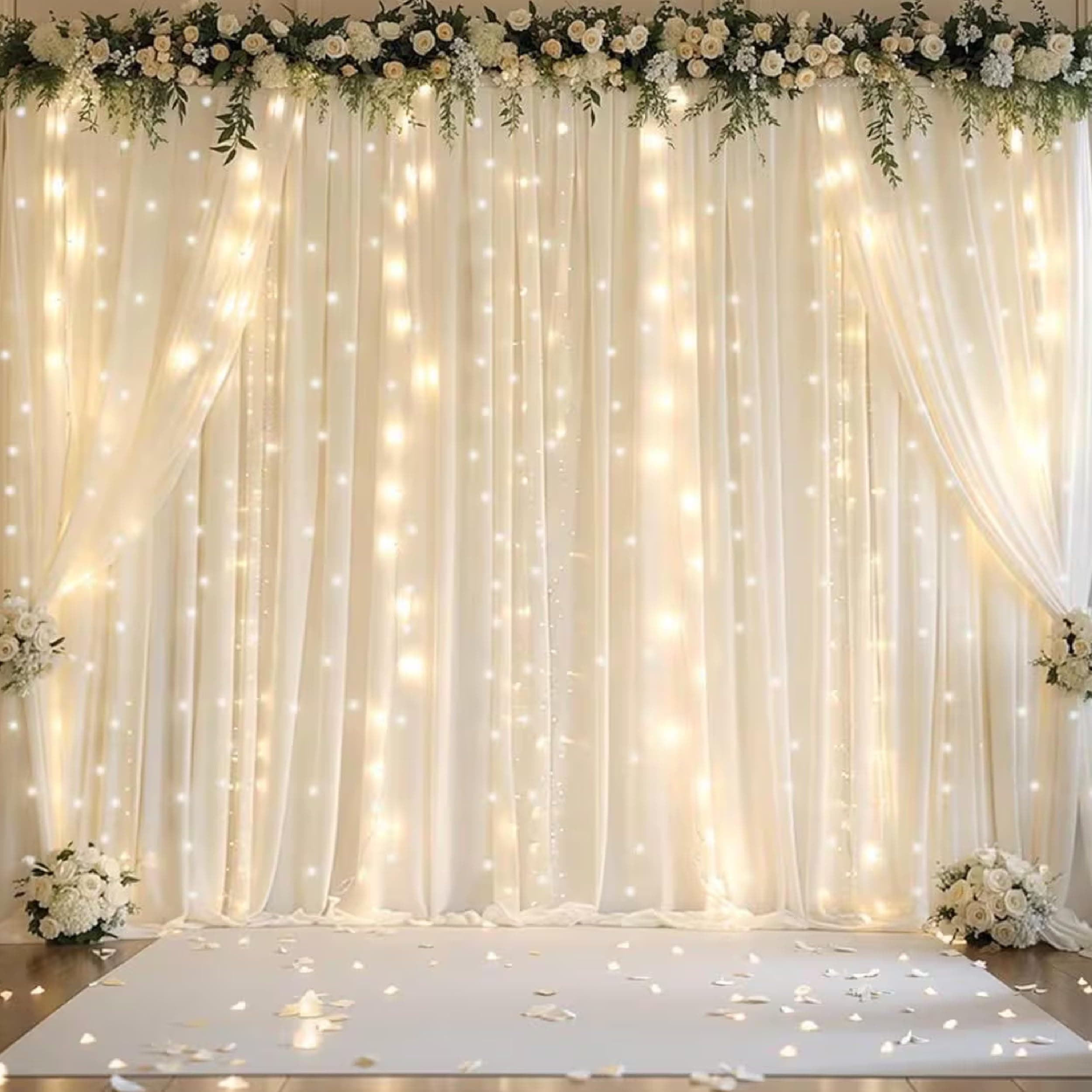 Balloonistics White Net Backdrop Decoration Kit – 4 Pcs Set with 2 Large Net Curtains & Ribbon – Premium Backdrop for Birthdays, Anniversaries & Weddings thumbnail 1