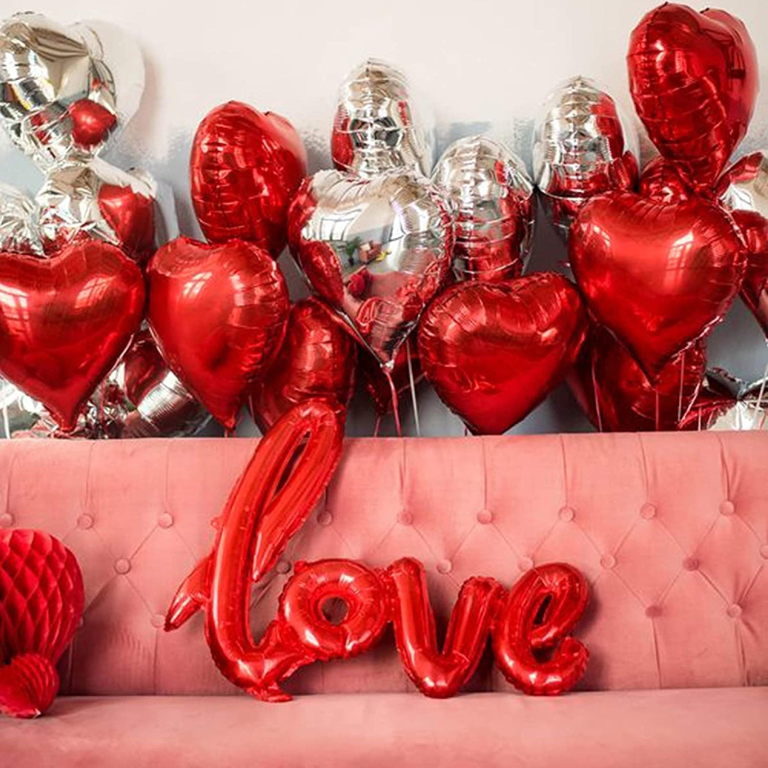 Balloonistics 33 Pcs Valentine's Day Decoration Kit – Romantic Red & Gold Love Set with Foil Balloons, Heart Balloons & Ribbon for Anniversary & Bedroom Decor thumbnail 3
