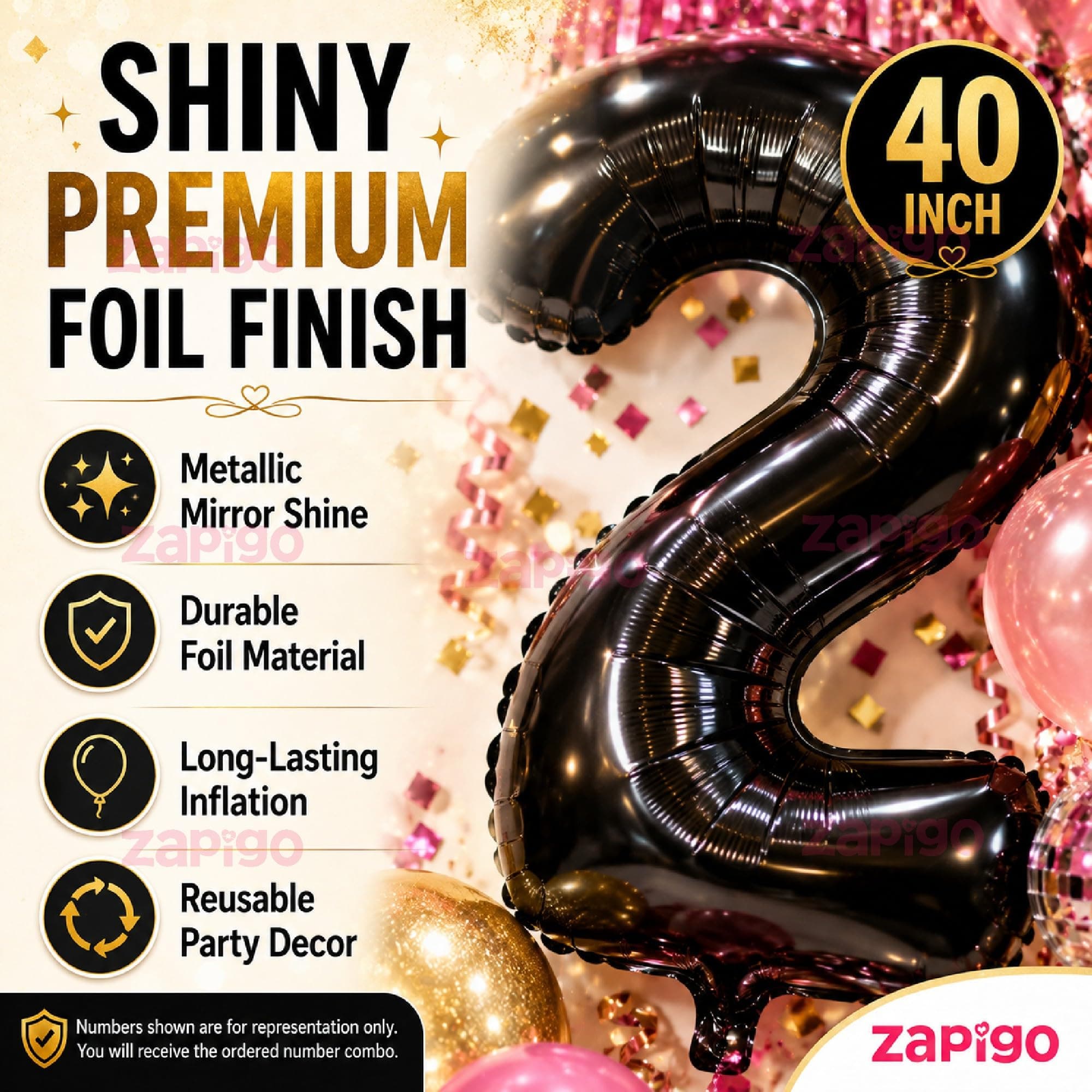 Balloonistics Black 40-Inch Foil Number 19 Balloon - Fill with Helium or Air for 19th Birthday, Anniversary Party Decoration, Photo Booth Backdrop, Cake Table Decor thumbnail 3