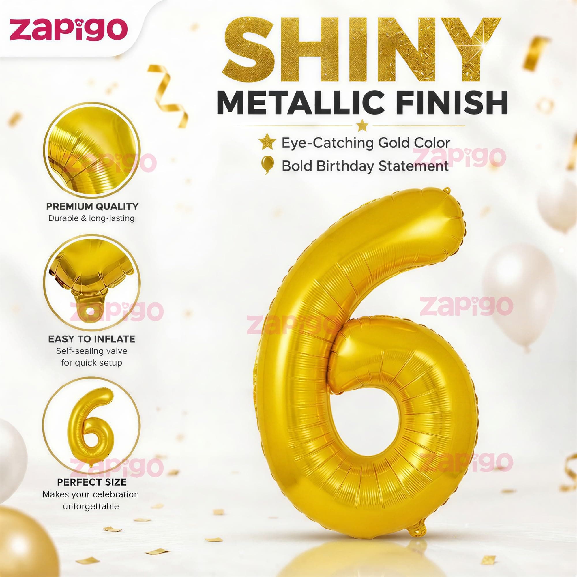 Balloonistics Gold Foil Number 6 Balloon – 16 Inch Golden Foil Number for Custom Age, Year & Phrase Party Decoration (Number 6) thumbnail 6