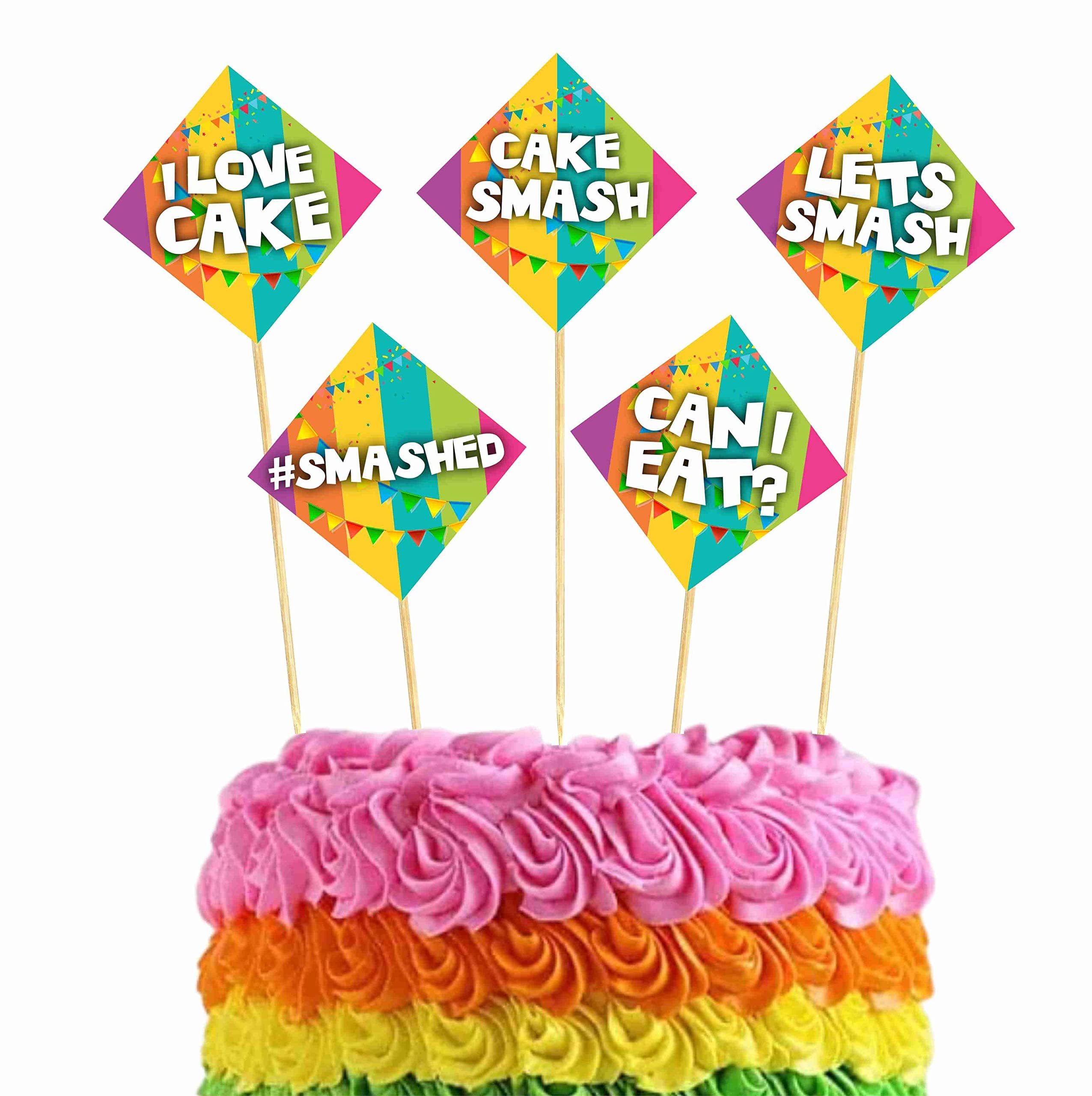 Balloonistics Cake Smash Theme Birthday Cake Topper Set Premium Cardstock Decorations for Birthdays & Party Includes Bamboo Sticks (Cake Topper - Pack of 10) thumbnail 1