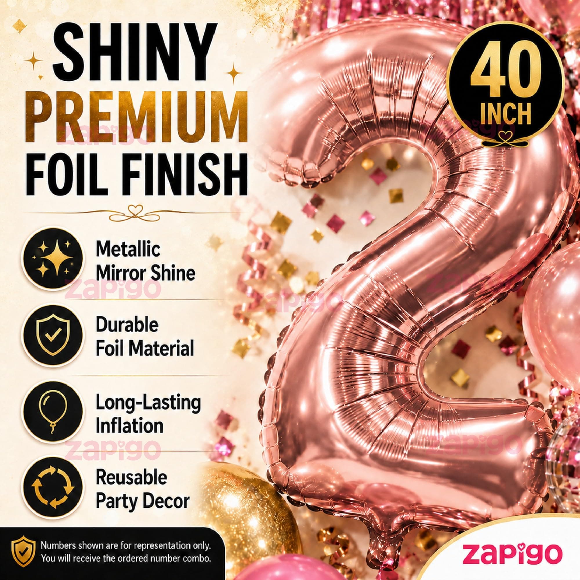 Balloonistics Rose Gold 40-Inch Foil Number 5 Balloon - Helium or Air Fill for 5th Birthday, Anniversary, New Year Party Decoration, Photo Booth Backdrop, Cake Table Decor thumbnail 3