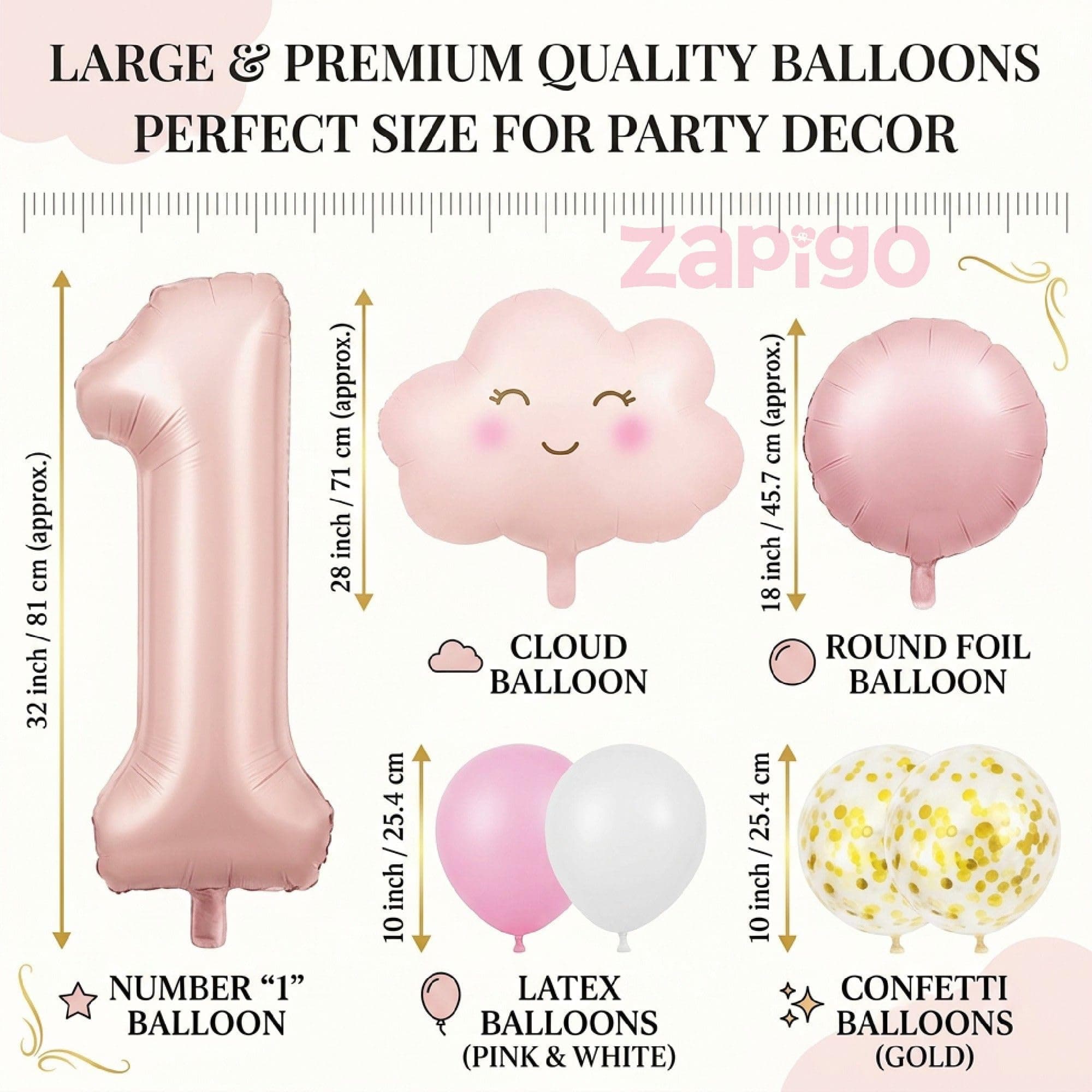Balloonistics 1St Birthday Pink Cloud Theme Happy Birthday Balloon Bouquet Pack Of 5 thumbnail 3