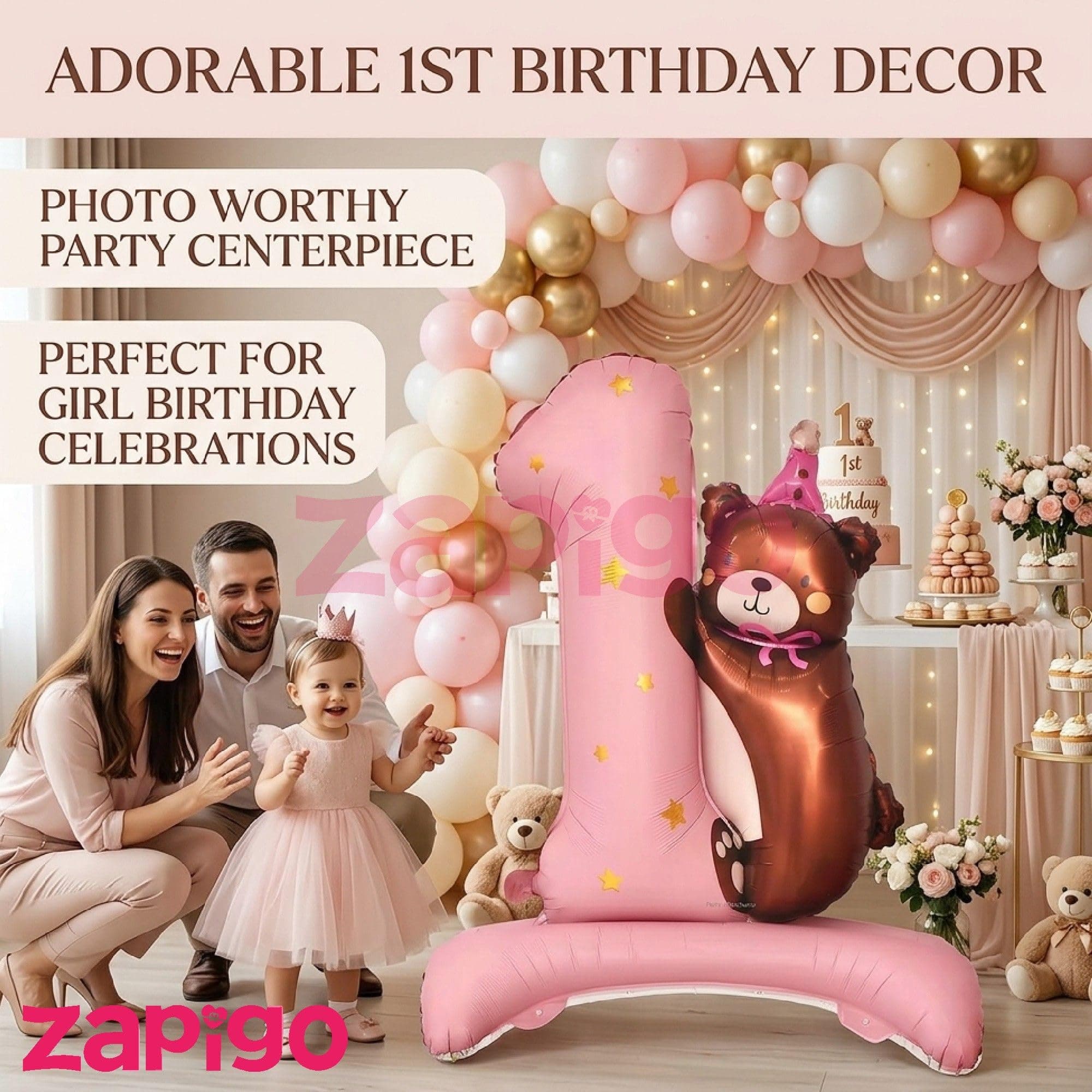 Balloonistics Number 1 Self Standing Pink Foil Balloon With Teddy Bear thumbnail 5