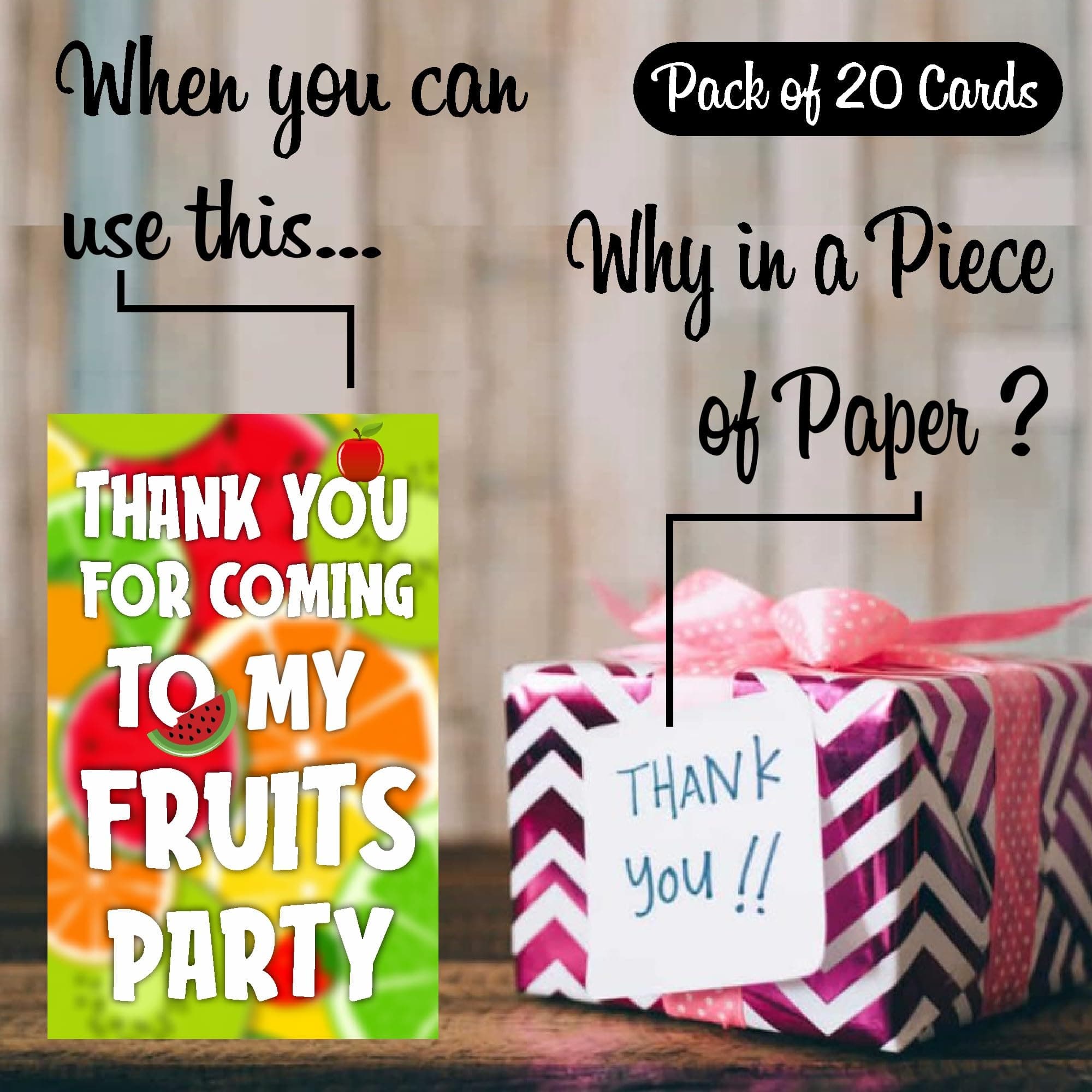 Balloonistics Fruit Theme Thank You Cards - Sweet "Tutti Frutti" Birthday Note Cards for Return Gifts & Party Favors - Premium Cardstock Stationery with Writeable Back - Summer Berry & Citrus Party Supplies (Thank you Cards - Pack of 20) thumbnail 2