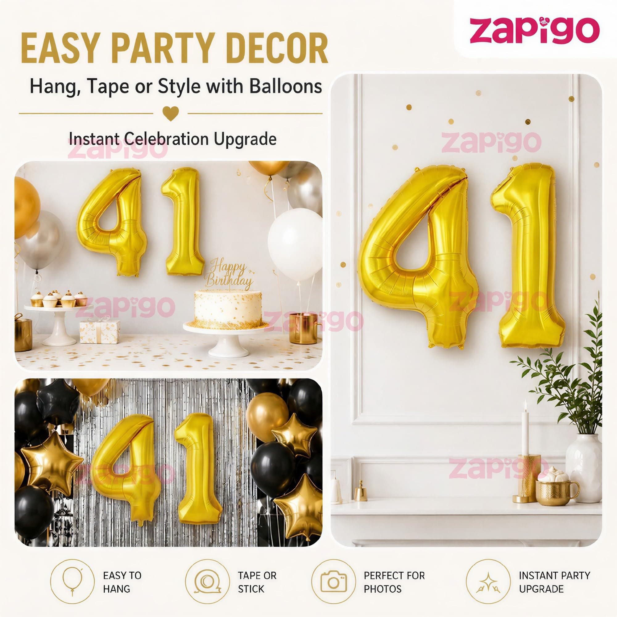 Balloonistics Gold Number 41 Foil Balloon – Number Balloon for 41st Birthday & Anniversary Celebrations thumbnail 7