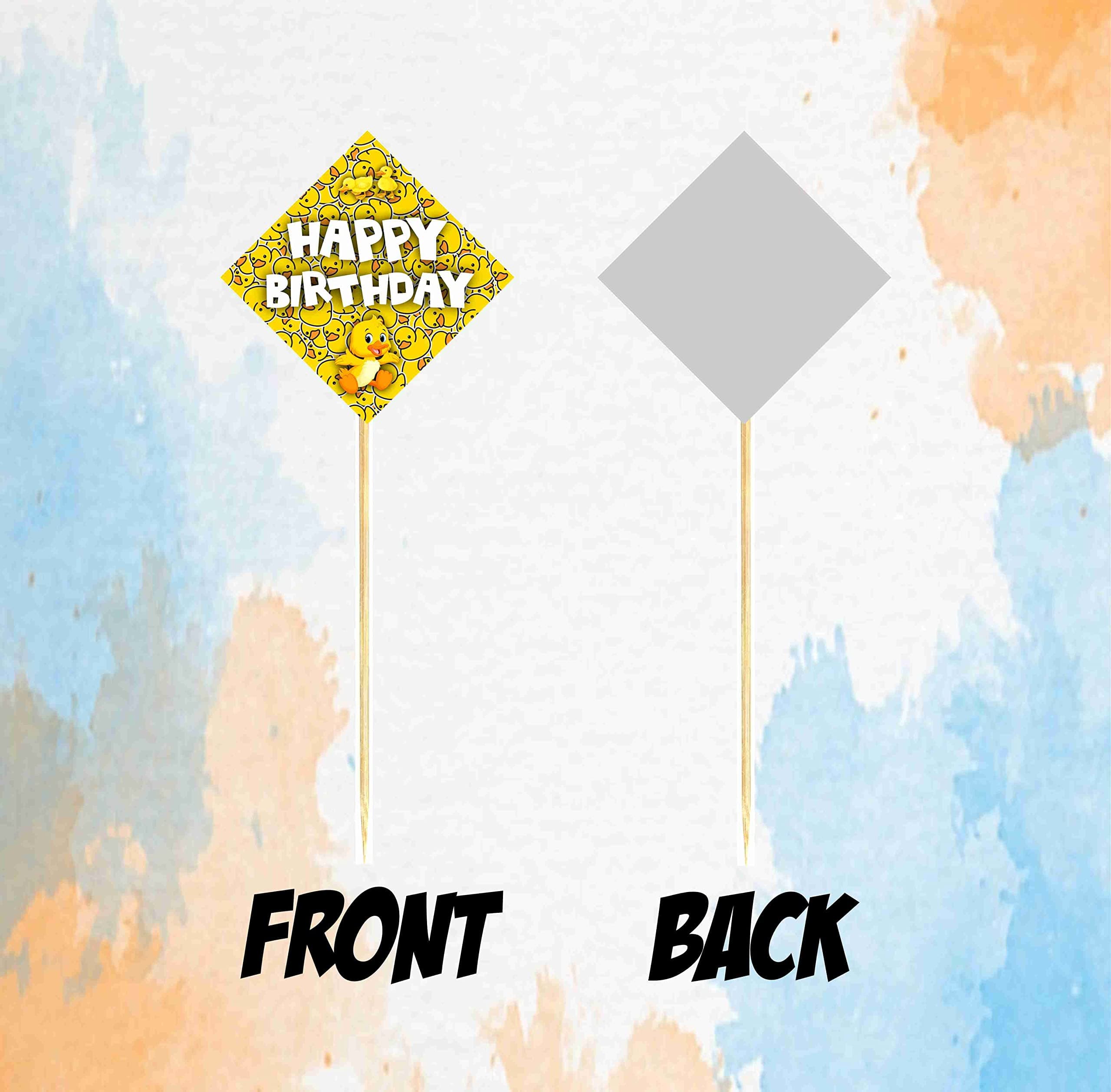 Balloonistics Duck Theme Happy Birthday Cake Toppers - Pack of 10 Rubber Ducky Birthday Decorations - Premium Cardstock Double-Sided Yellow Ducky & Bubble Picks thumbnail 4