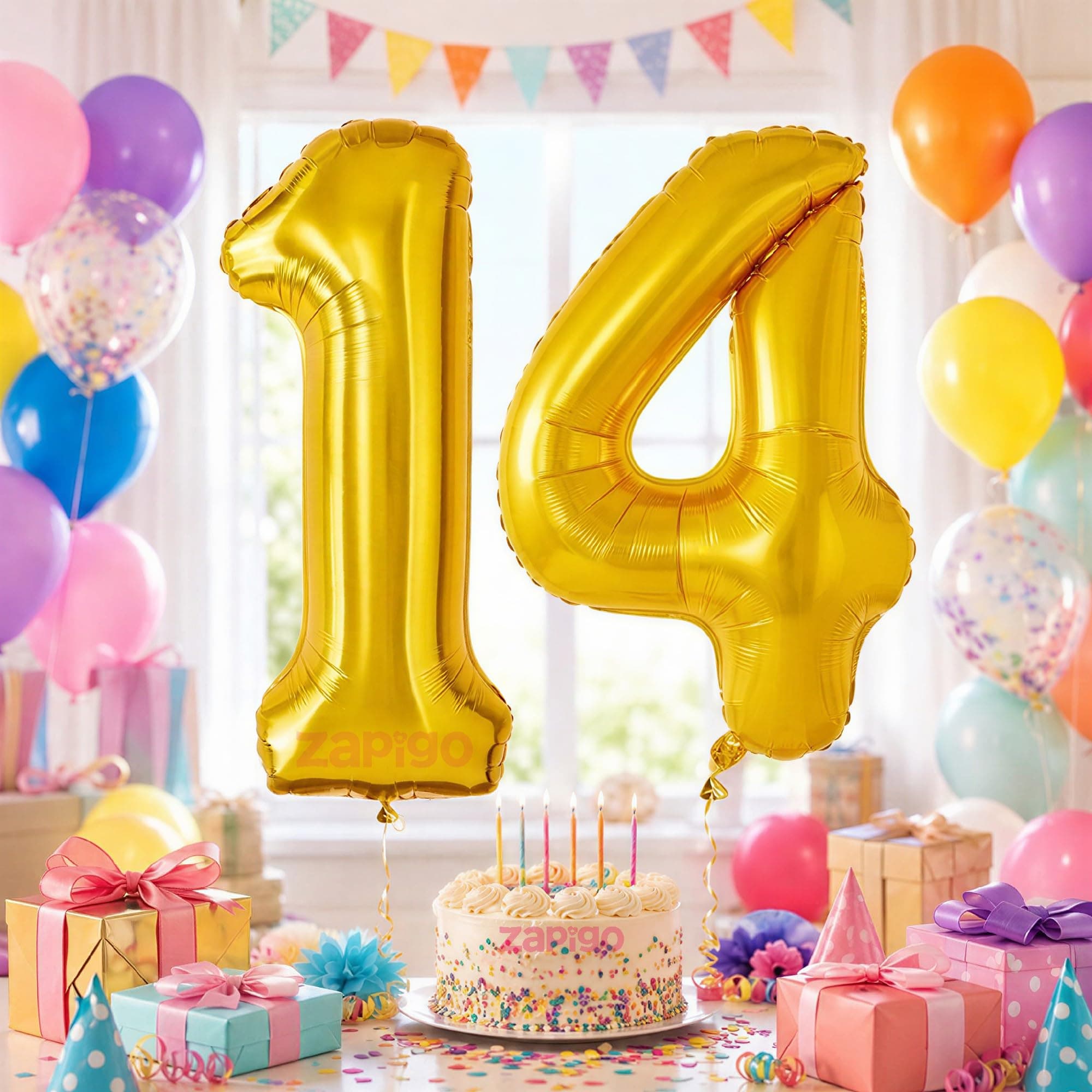Balloonistics Gold Number 14 Foil Balloon – Large Metallic Gold Number Fourteen Balloon for 14th Birthday, Teen Milestone & Party Decorations (Gold, Number 14) thumbnail 1
