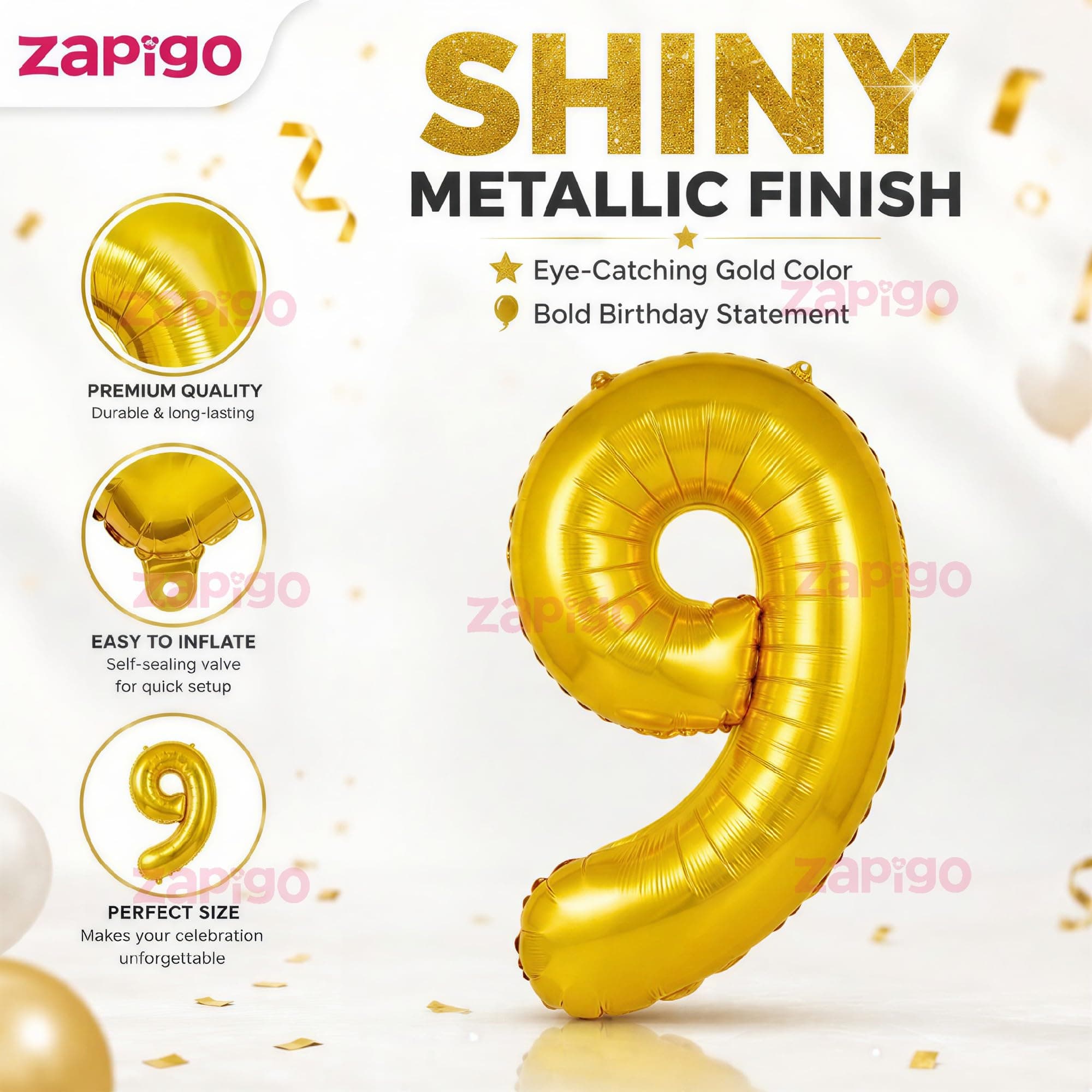 Balloonistics Gold Foil Number 9 Balloon – 16 Inch Golden Foil Number for Custom Age, Year & Phrase Party Decoration (Number 9) thumbnail 6