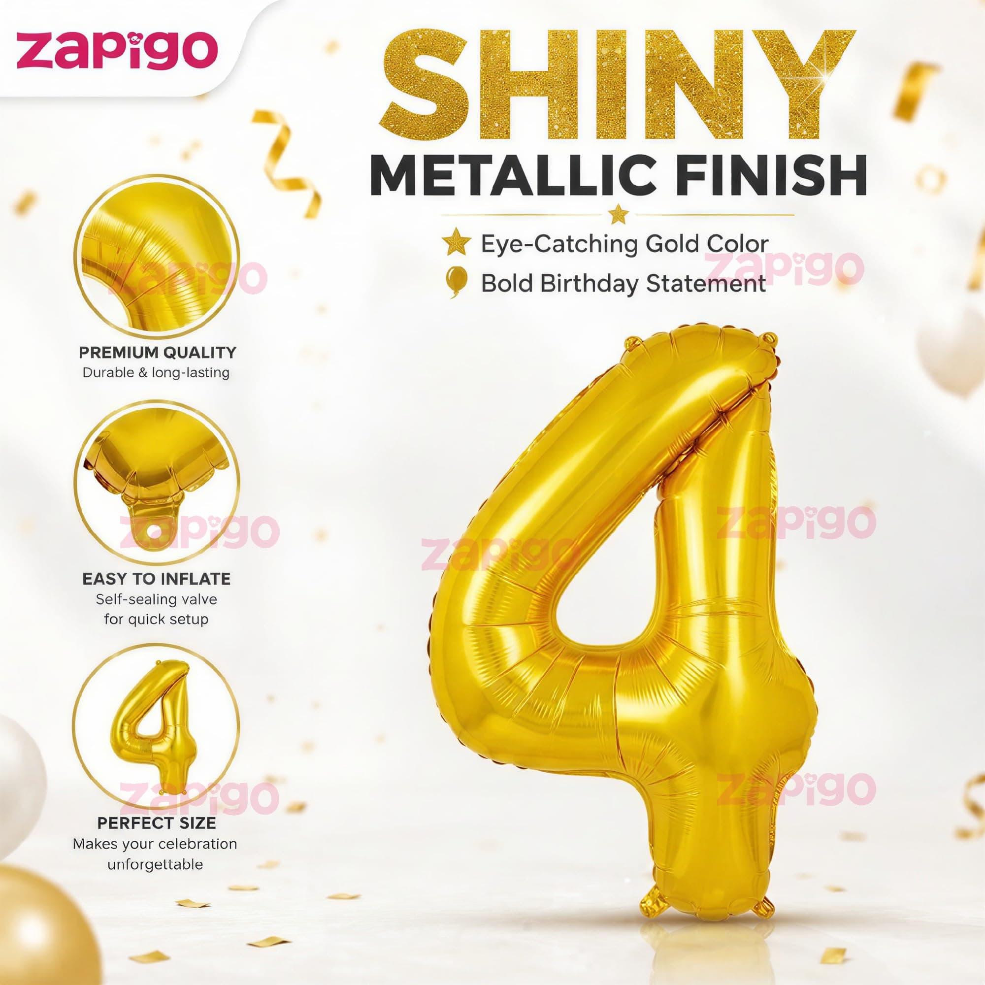 Balloonistics Gold Foil Number 4 Balloon – 16 Inch Golden Foil Number for Custom Age, Year & Phrase Party Decoration (Number 4) thumbnail 6