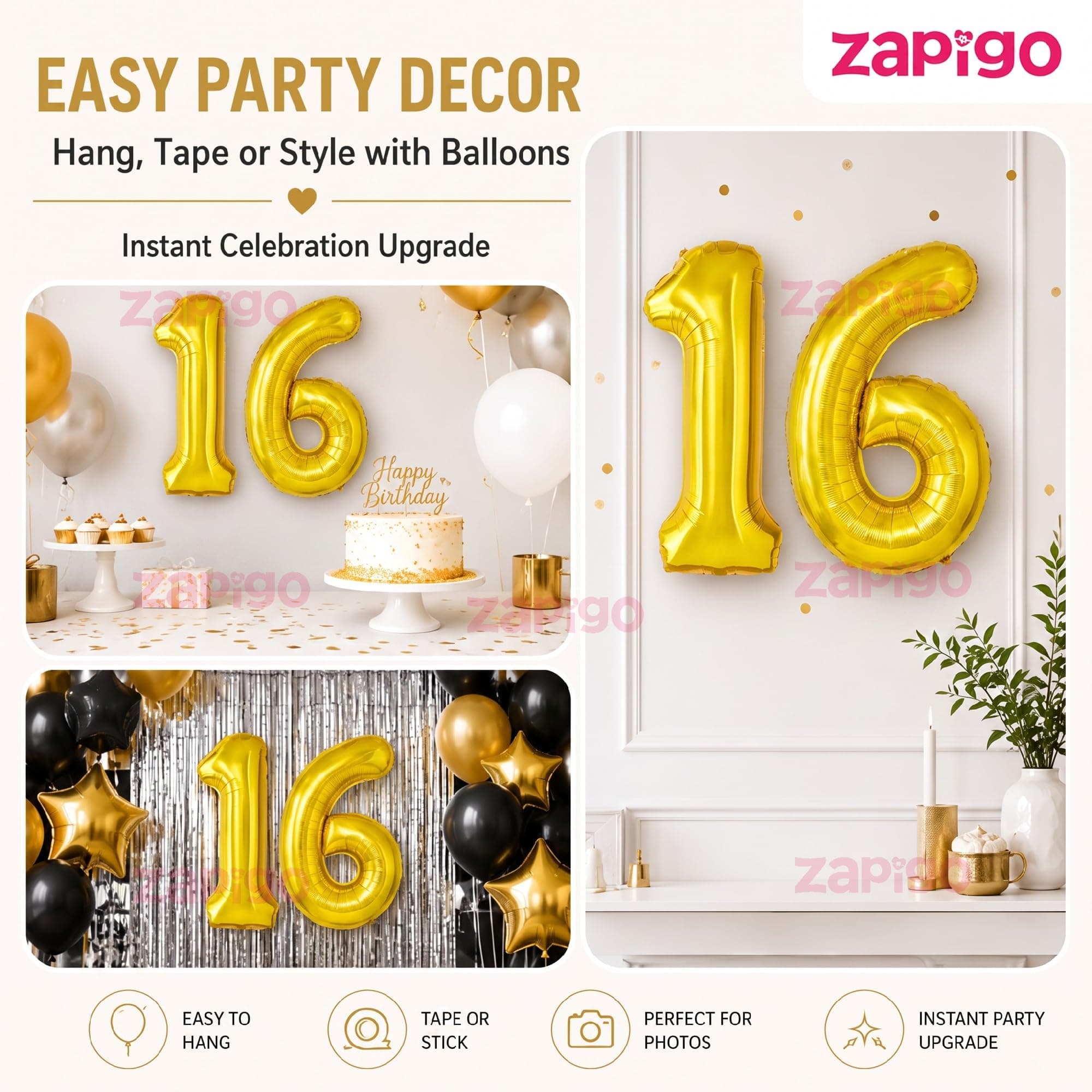 Balloonistics Number 16 Gold Foil Balloon – 17-Inch Metallic '16' Balloon Pack of 2 for Sweet 16 Birthday & Teen Party Decoration thumbnail 7
