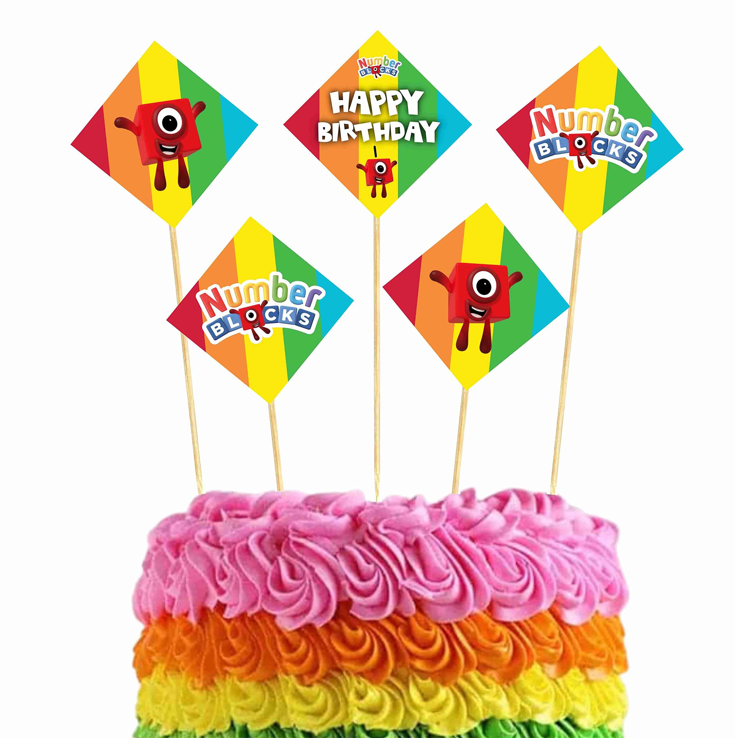 Balloonistics Number Blocks Theme Birthday Cake Toppers Math-Powered Learning & Fun Cake Decorations with Bamboo Sticks - Premium Cardstock "Step Squad" Toppers for Kids (Cake Topper - Pack of 10) thumbnail 1