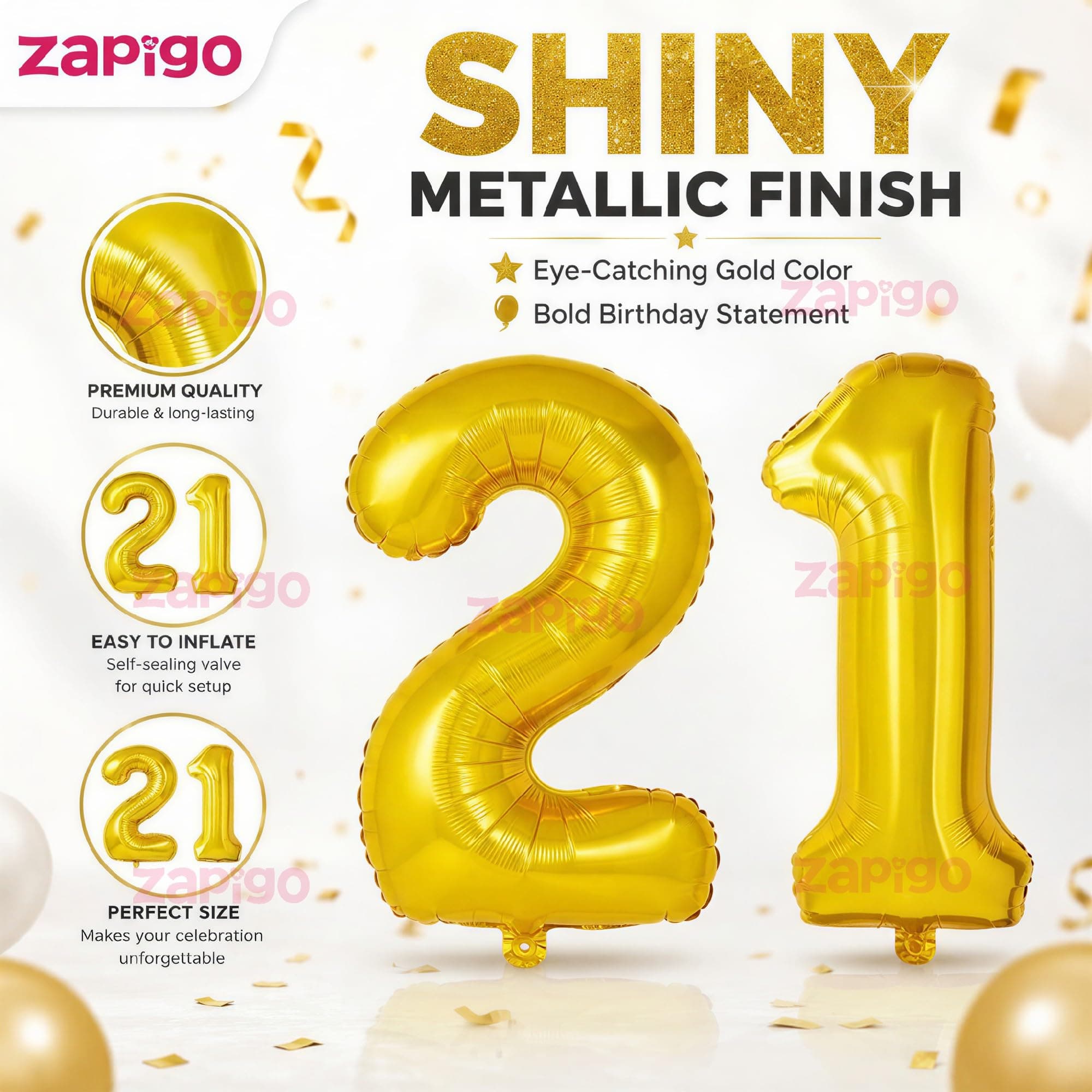 Balloonistics Number 21 Gold Foil Balloon – 17-Inch Metallic Gold “21” Balloon for 21st Birthday, Coming-of-Age & Milestone Party Decorations (Gold, Pack of 2) thumbnail 6