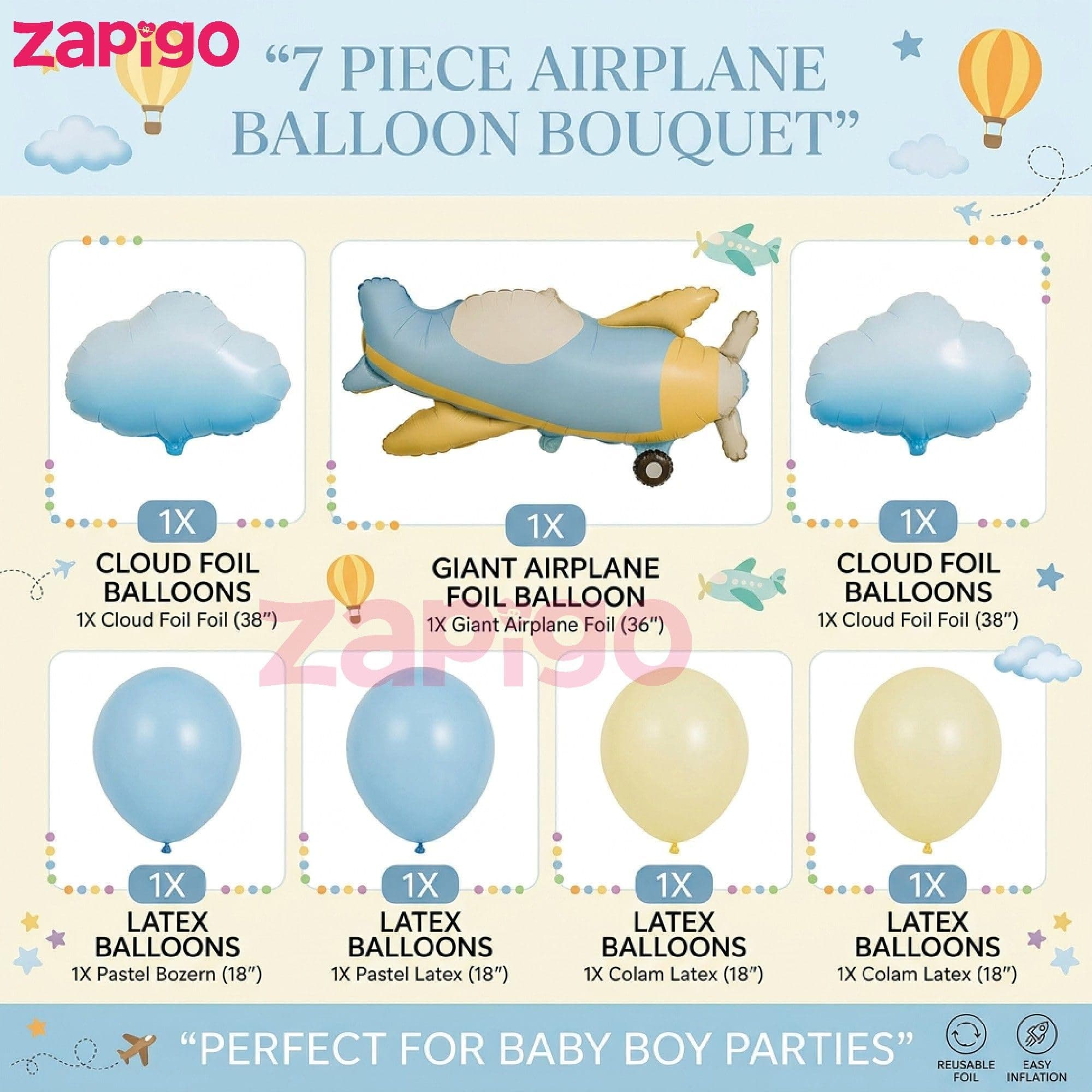 Balloonistics Aeroplane And Clouds V1St Birthday Pink Cloud Theme Happy Birthday Balloon Bouquet Pack Of 7 thumbnail 2