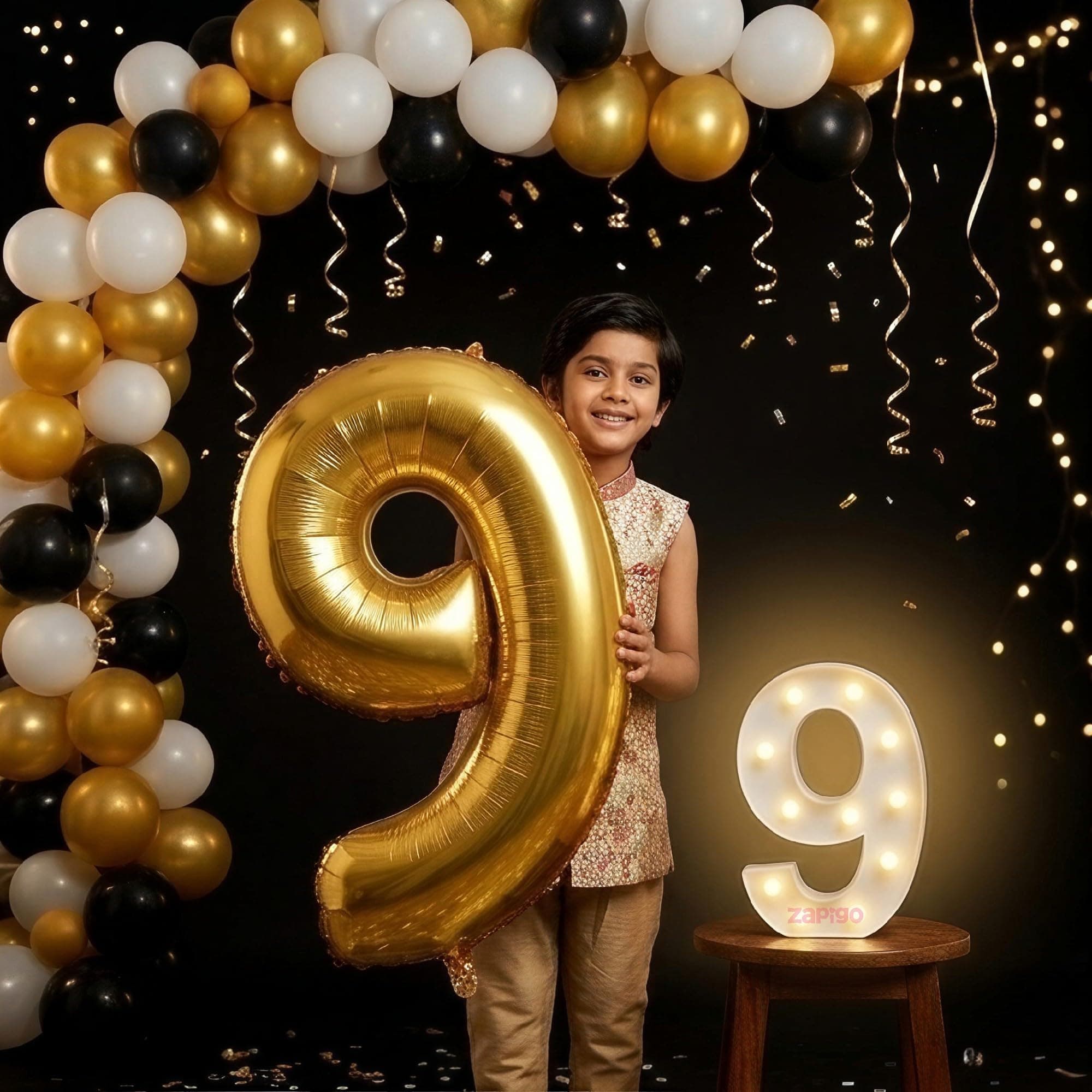 Balloonistics Gold 40-Inch Foil Number 9 Balloon with Matching LED Marquee Number Light - Combo Set for 9th Birthday, Anniversary, Party Decoration, Photo Booth Backdrop, Cake Table Decor thumbnail 1