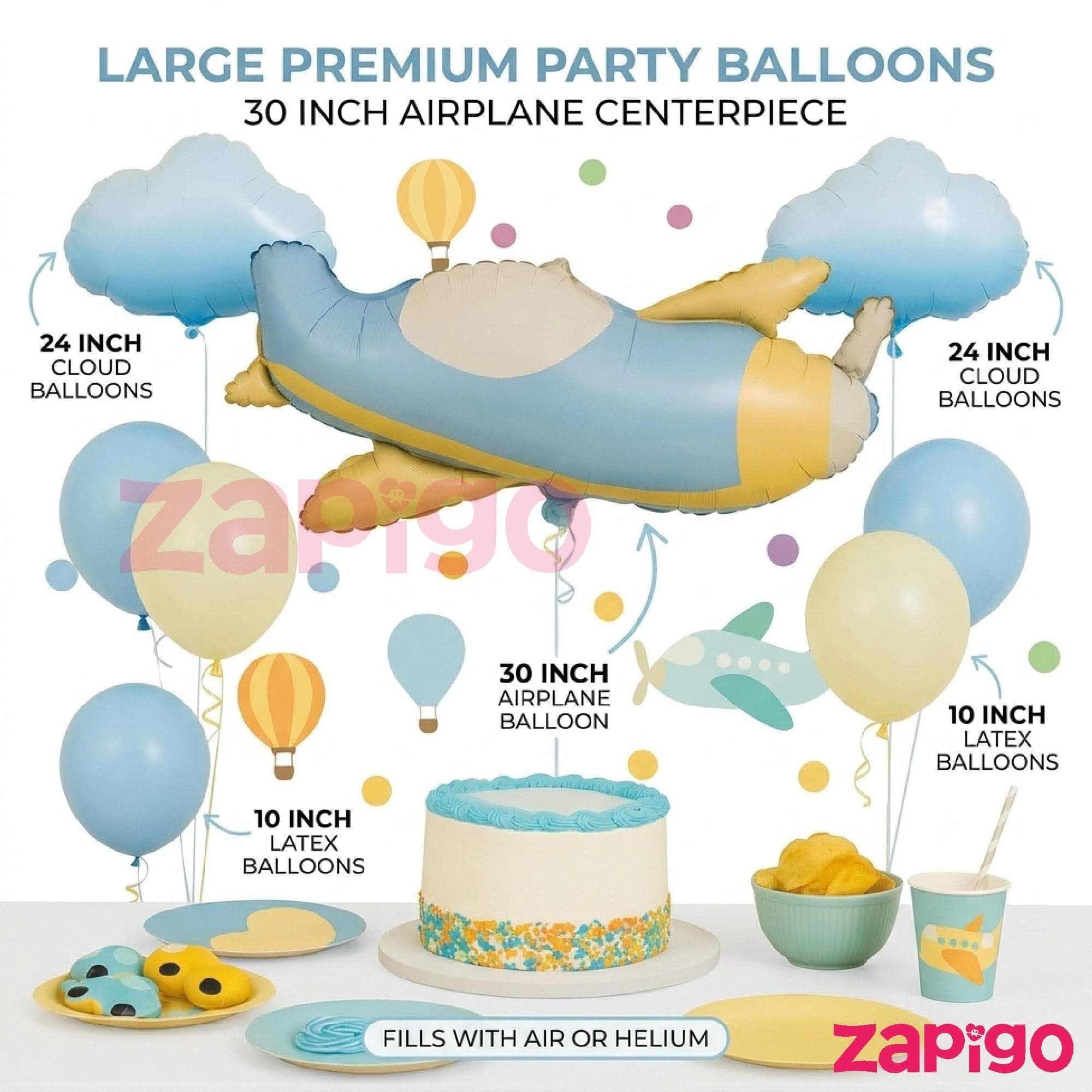 Balloonistics Aeroplane And Clouds V1St Birthday Pink Cloud Theme Happy Birthday Balloon Bouquet Pack Of 7 thumbnail 3