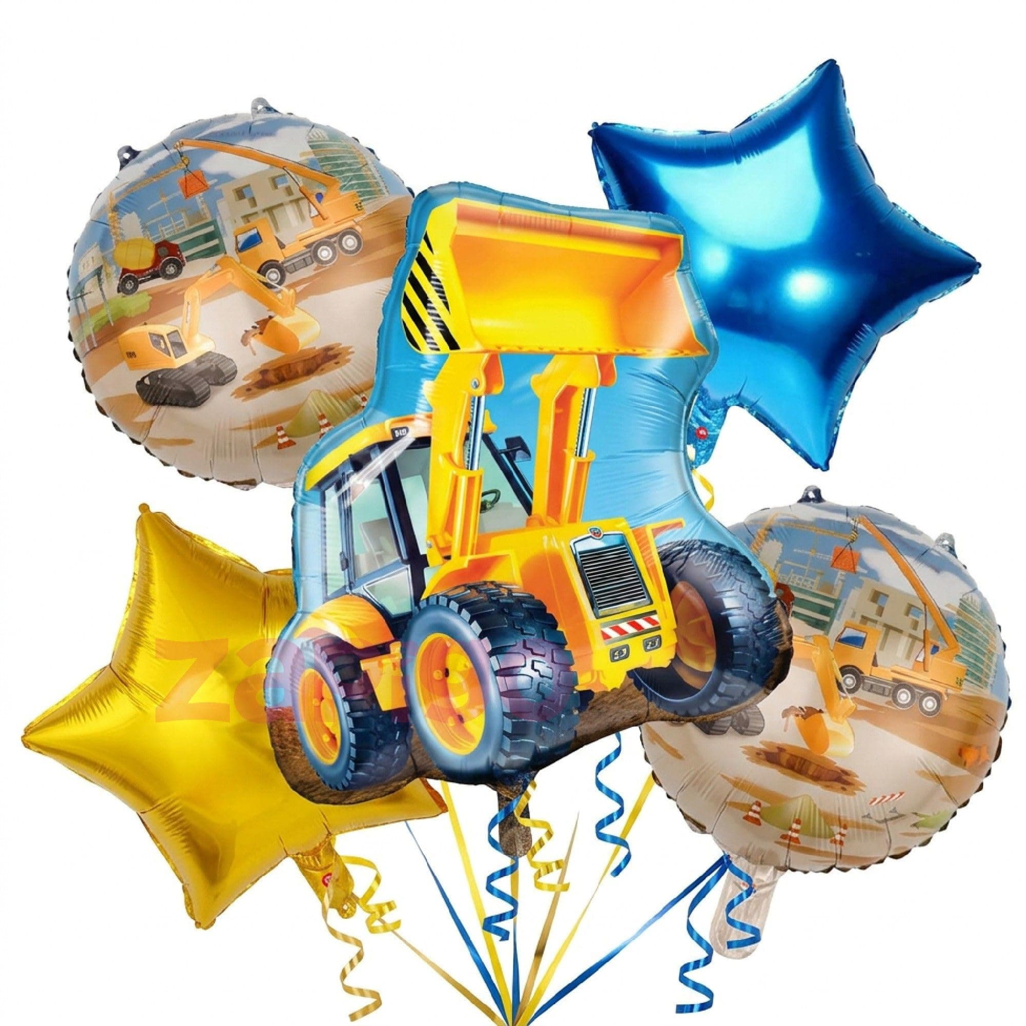 Balloonistics Jcb Construction Theme Happy Birthday Balloon Bouquet Pack Of 5 thumbnail 1