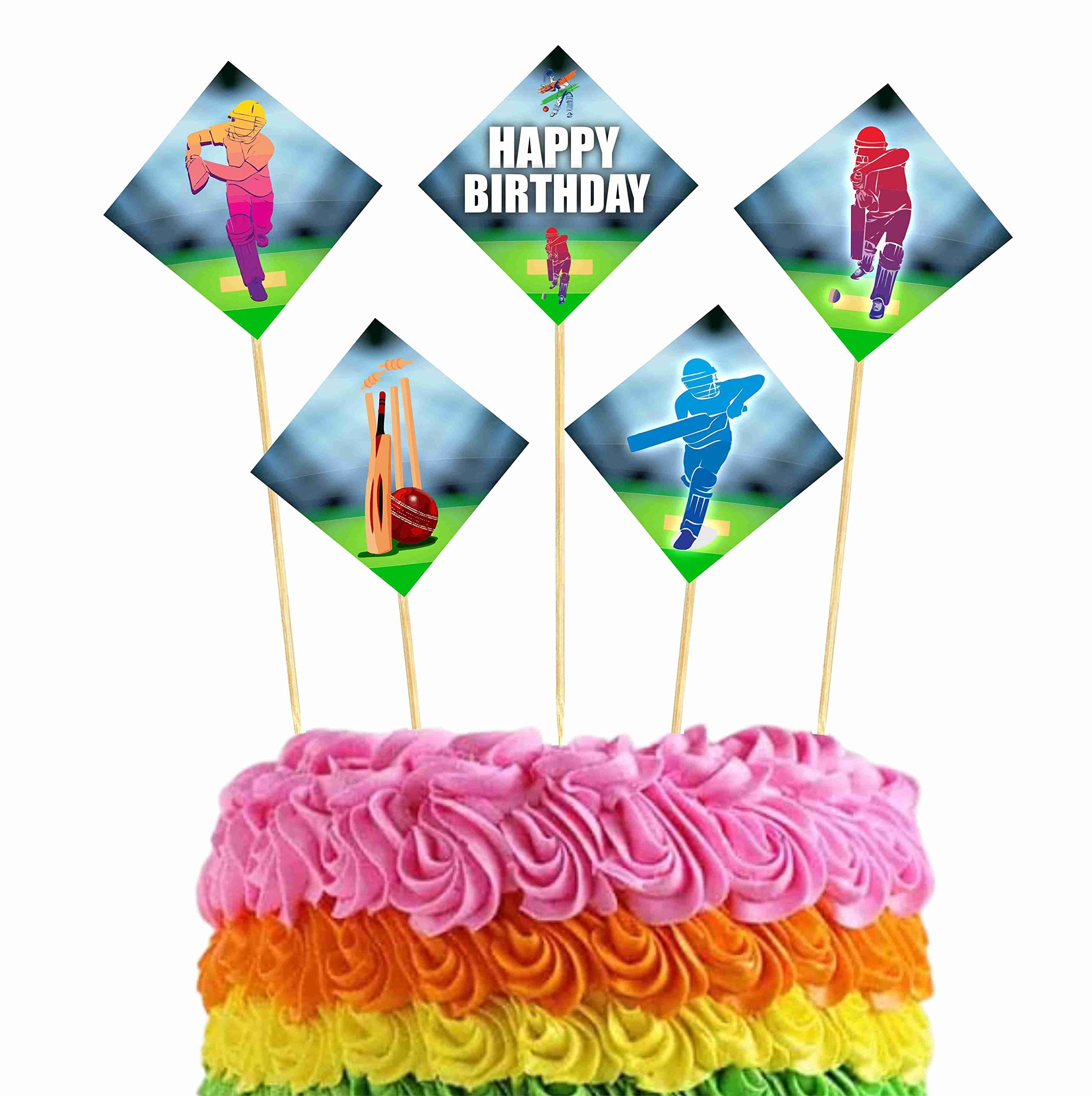 Balloonistics Cricket Theme Cake Toppers Premium Cardstock Picks with Bamboo Sticks Sporty Cricket Theme Party Decorations for Cakes (Cake Topper - Pack of 10) thumbnail 1