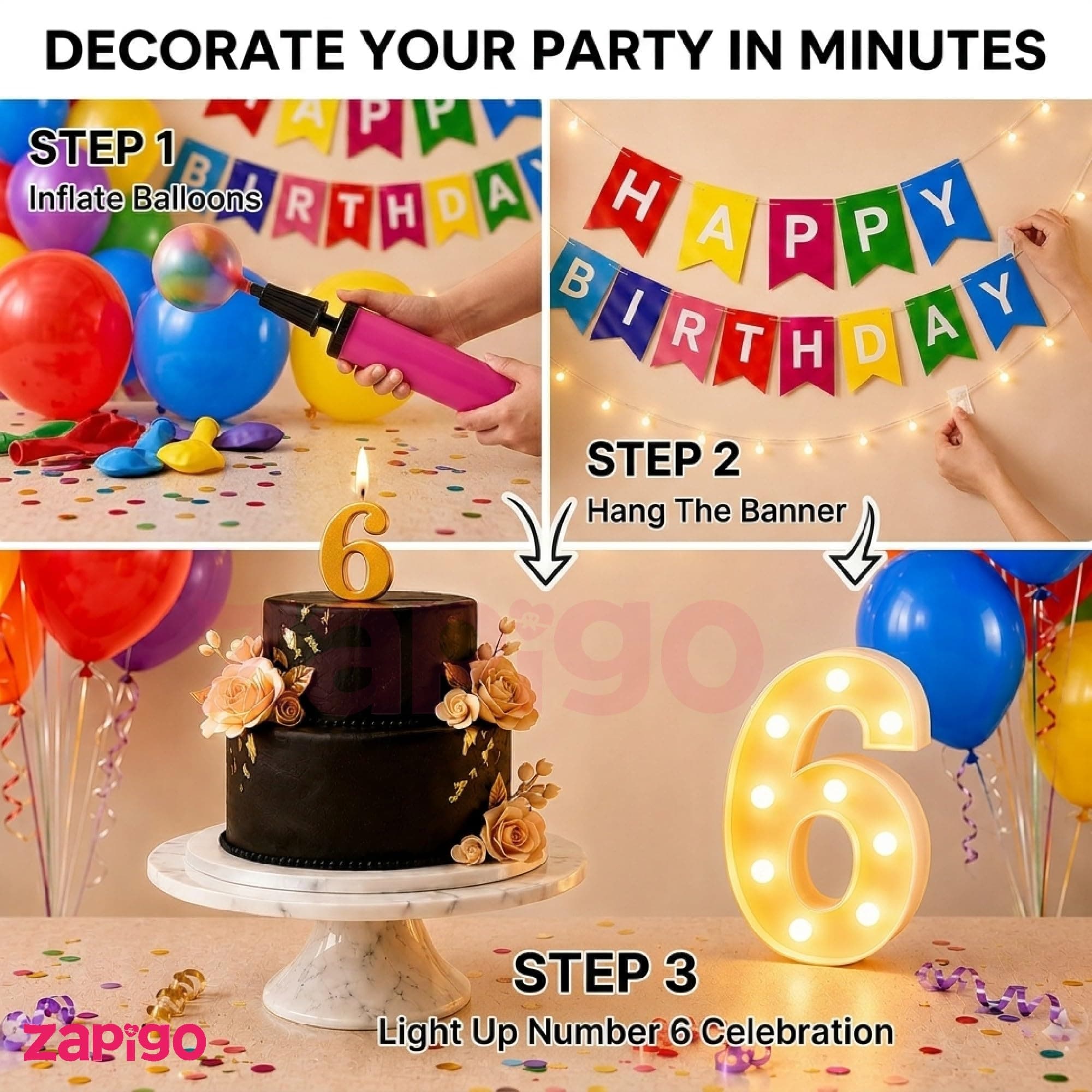 Balloonistics 55-Piece 6th Birthday Decoration Kit – Number 6 Foil Balloon, Happy Birthday Banner, Latex Balloons & Arch Tools for Party Room Decor, Balloon Arch, Photo Backdrop thumbnail 5