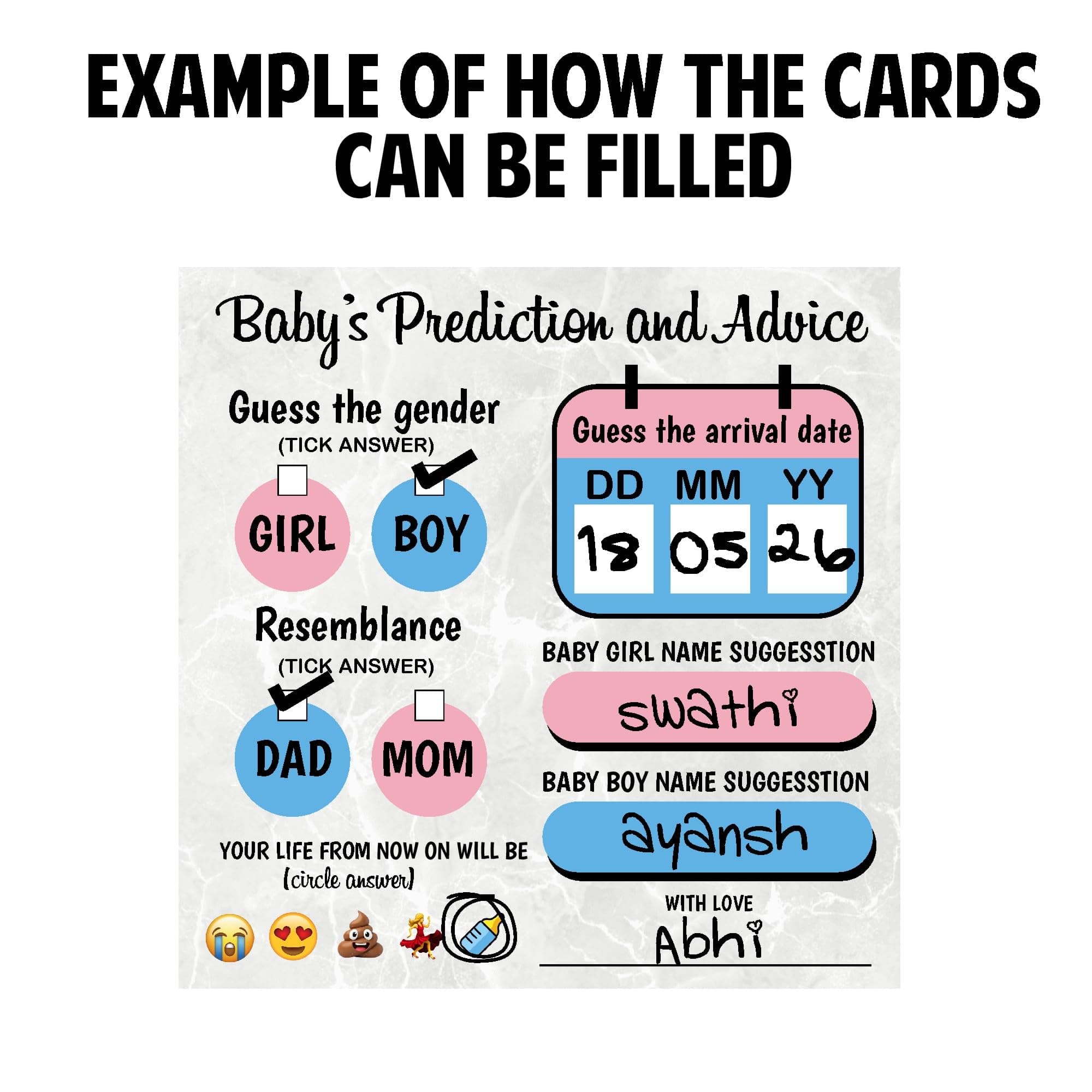 Balloonistics Baby Shower Activity Cards – Pack of 20 – Baby Predictions, Advice & Name Suggestions – Premium 4x4 Inch Cardstock for Friends & Family thumbnail 5
