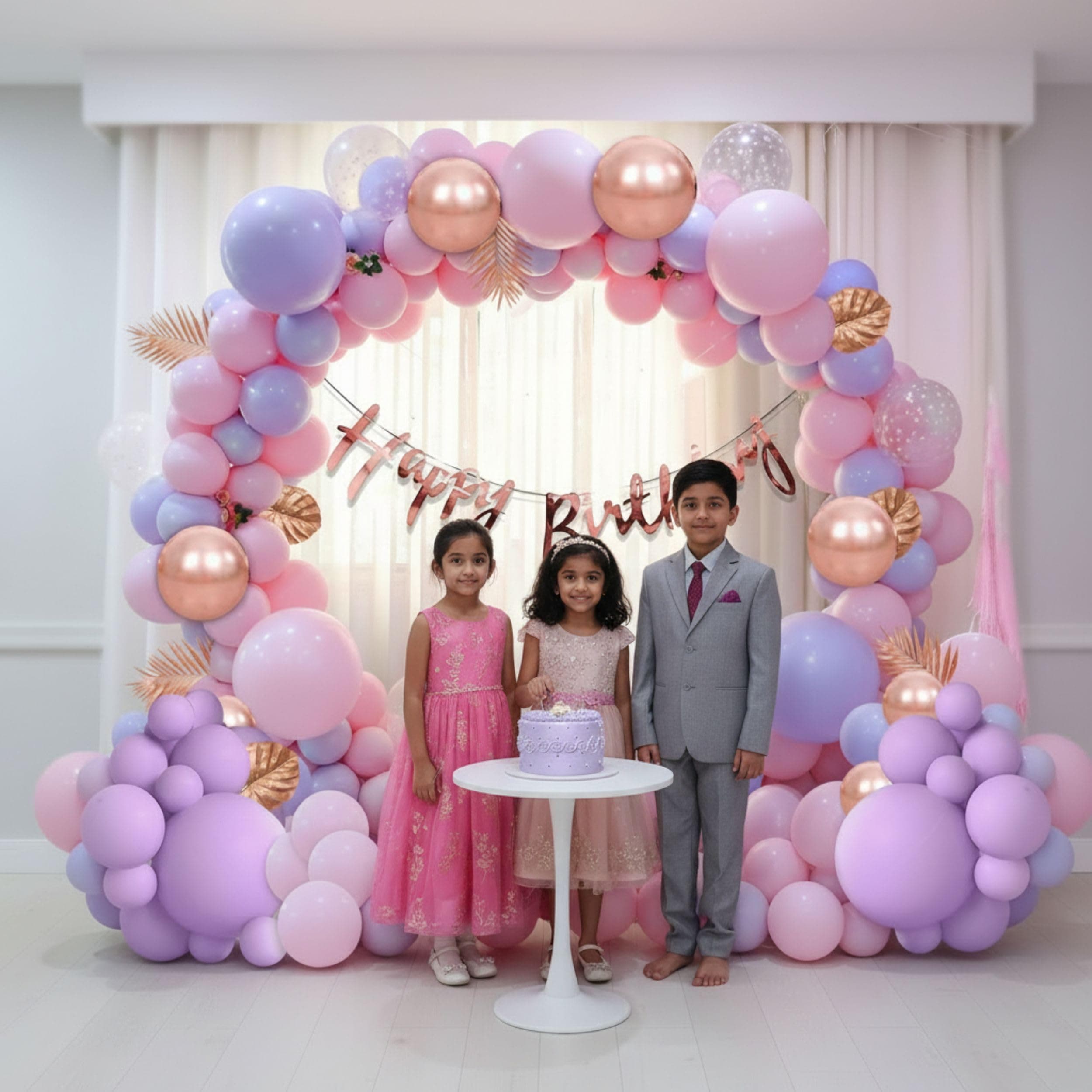 Balloonistics 60 Pcs Rose Gold, Purple & Pink Balloon Garland Kit for Girls – Happy Birthday Banner Included – Birthday Decoration Set for Kids & Adults thumbnail 4