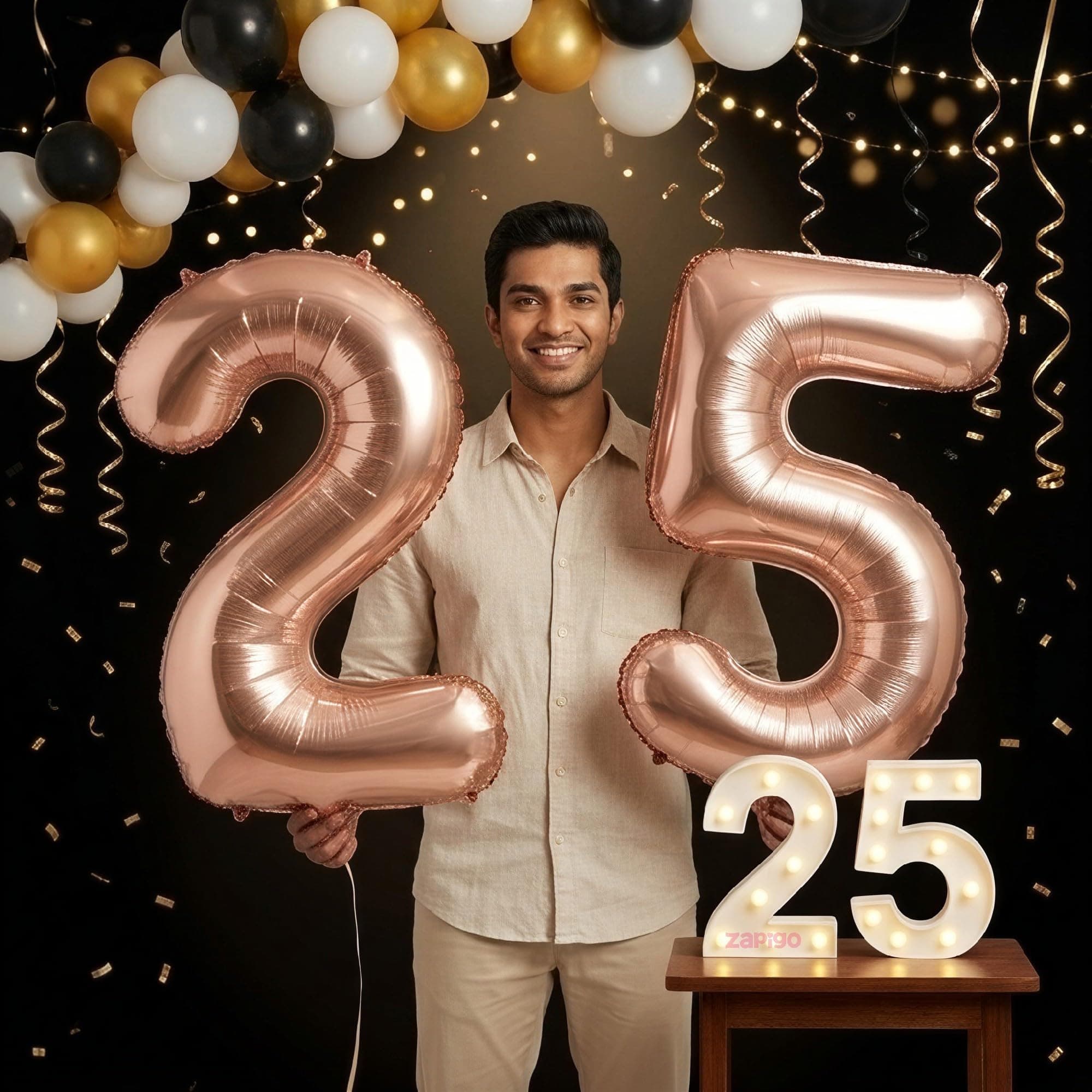 Balloonistics Rose Gold 40-Inch Foil Number 25 Balloon with Matching LED Marquee Light - Combo Set for 25th Birthday, Anniversary, Party Decoration, Photo Booth Backdrop thumbnail 1