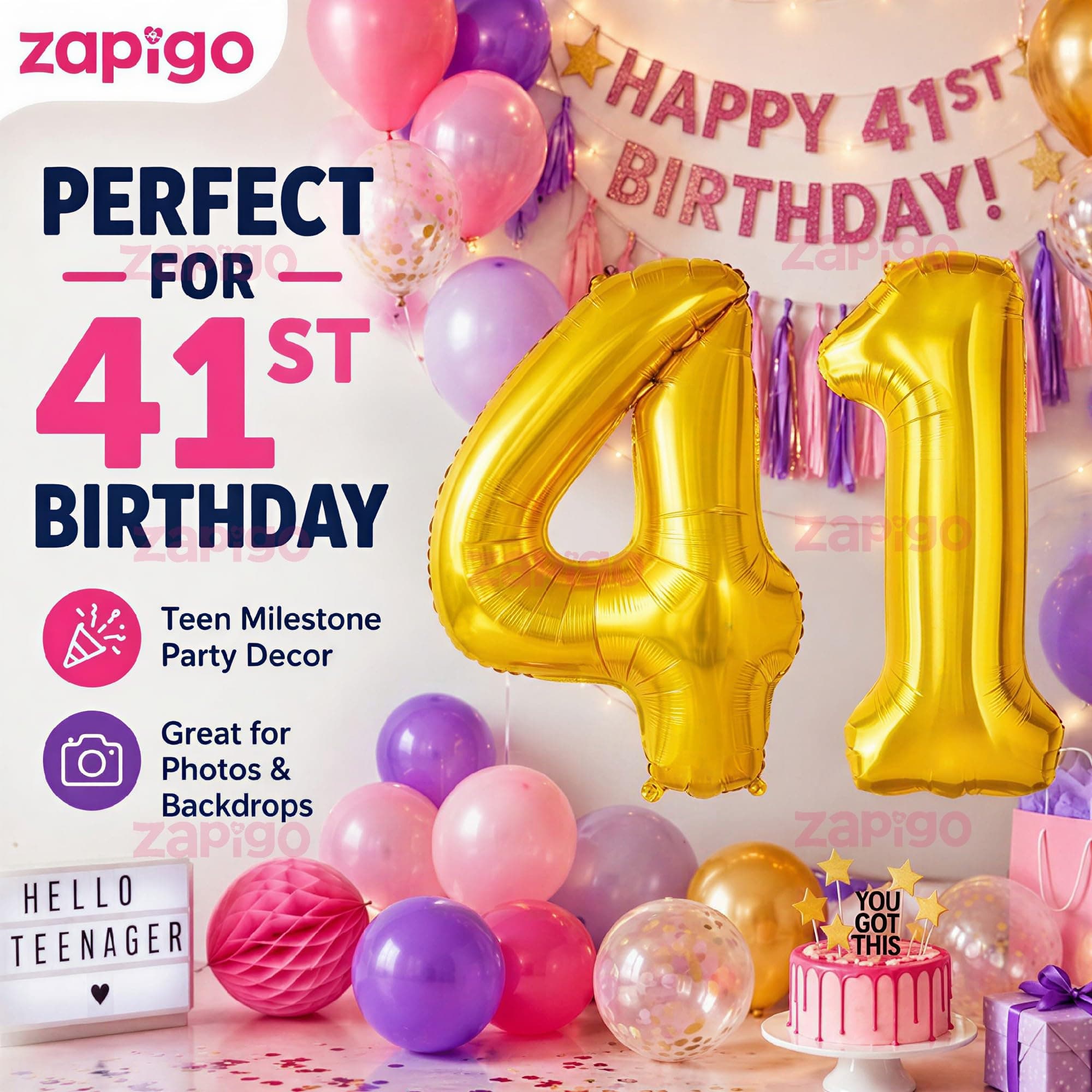 Balloonistics Gold Number 41 Foil Balloon – Number Balloon for 41st Birthday & Anniversary Celebrations thumbnail 4