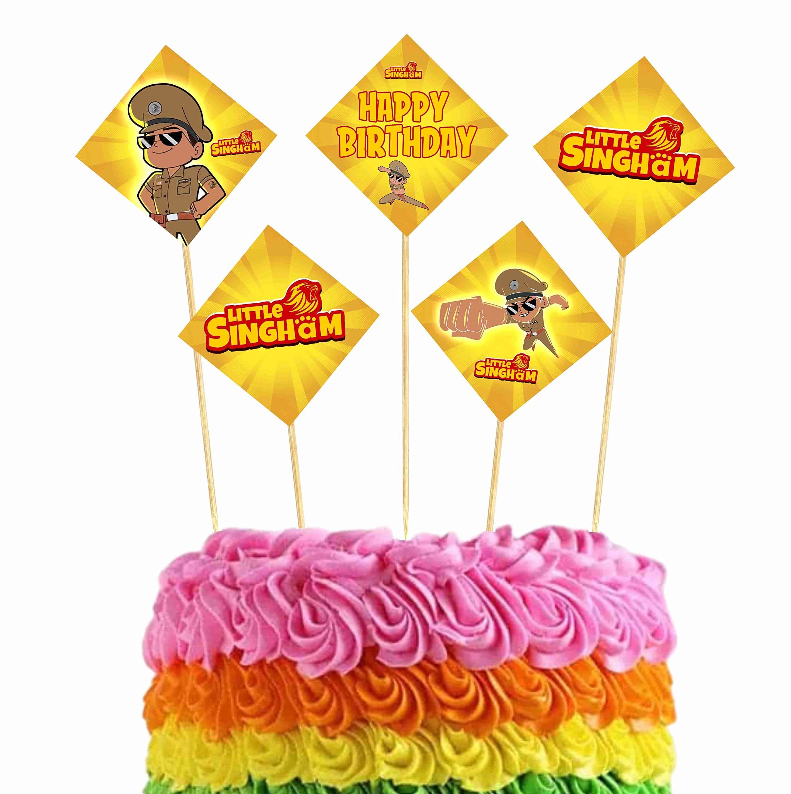 Balloonistics Little Police Singham Theme Cake Topper with Bamboo Sticks Durable Cardstock Party Decorations Perfect for Kids Birthday (Cake Topper - Pack of 10) thumbnail 1