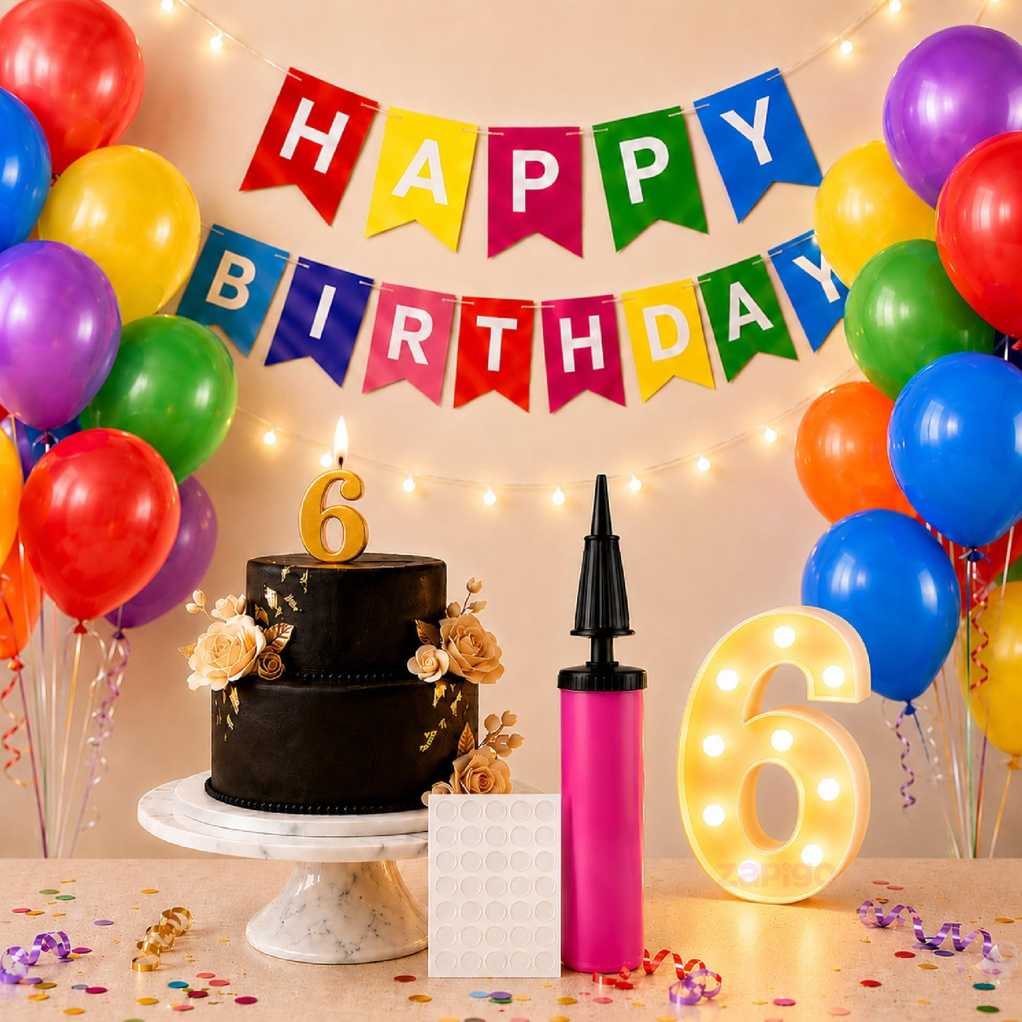 Balloonistics 55-Piece 6th Birthday Decoration Kit – Number 6 Foil Balloon, Happy Birthday Banner, Latex Balloons & Arch Tools for Party Room Decor, Balloon Arch, Photo Backdrop thumbnail 1
