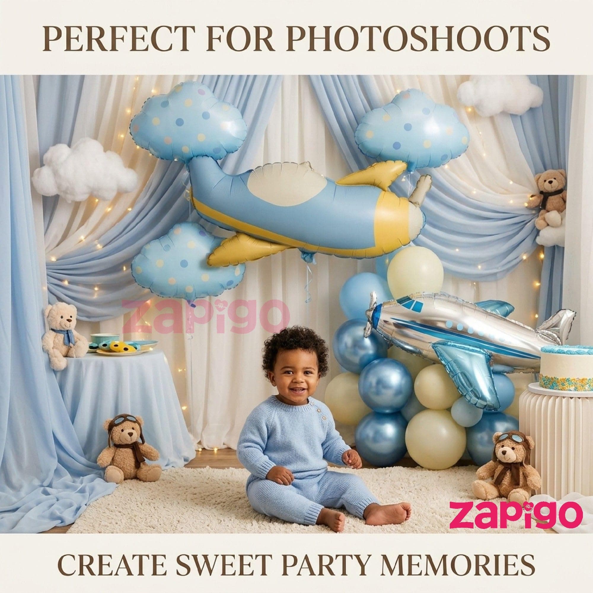 Balloonistics Aeroplane And Clouds V1St Birthday Pink Cloud Theme Happy Birthday Balloon Bouquet Pack Of 7 thumbnail 5