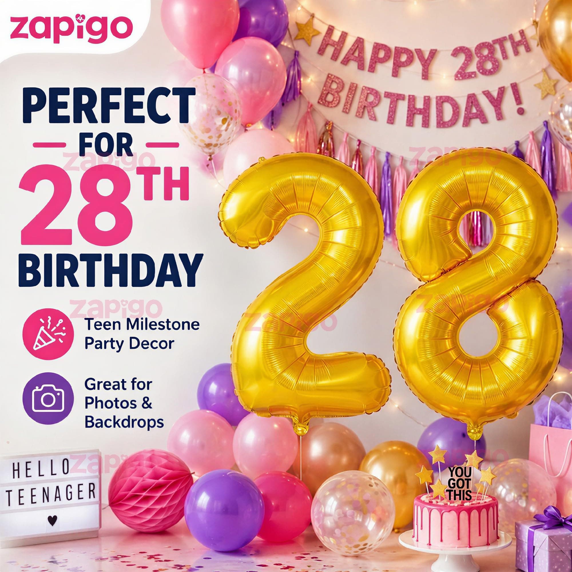 Balloonistics Gold Foil Number 28 Balloon | 16 Inch | Birthday & Anniversary Party Decoration thumbnail 4