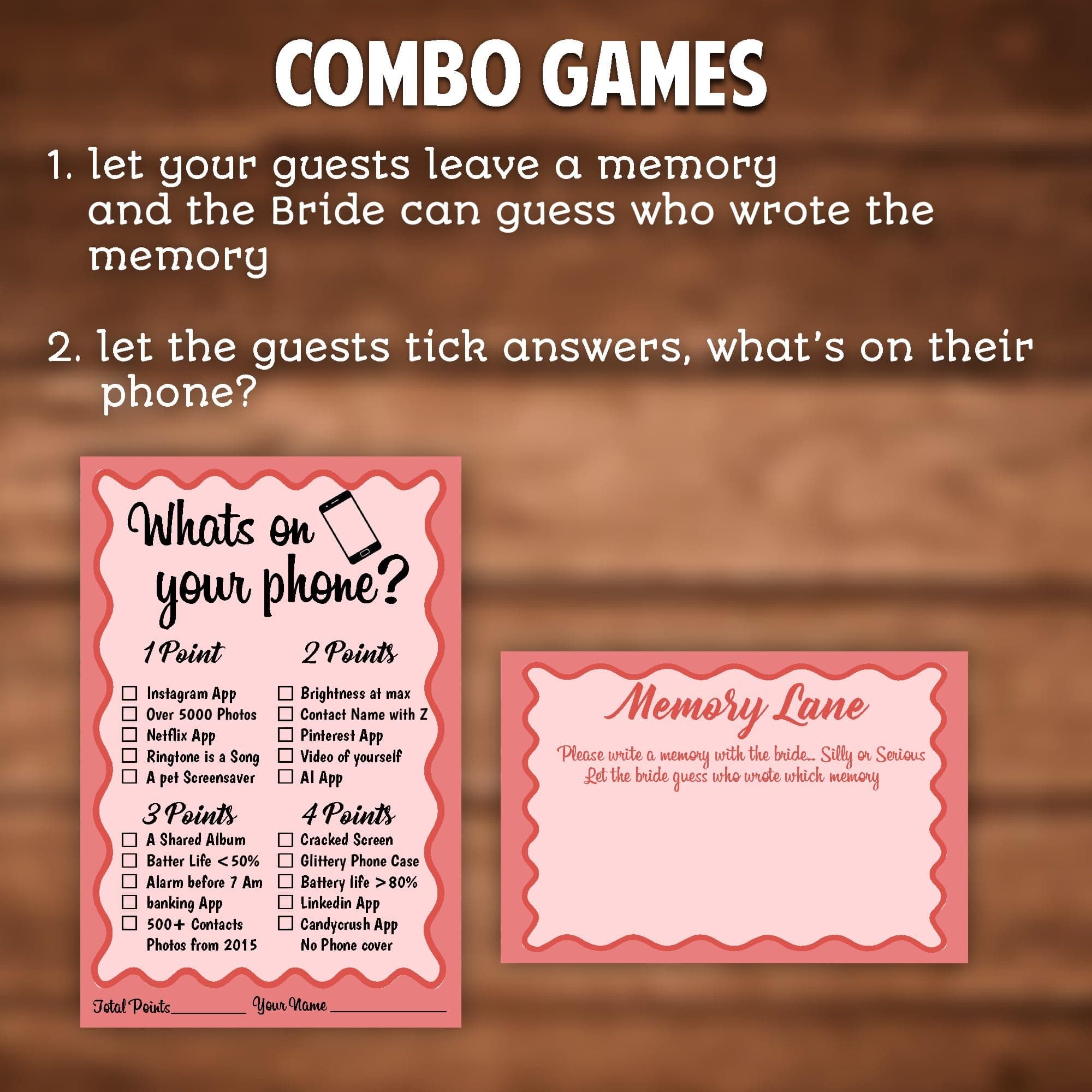 Balloonistics 2-in-1 Bridal Shower Game Cards – Pack of 10 Double-Sided Cards – “What’s on Your Phone?” & “Favourite Memory with the Bride” – Premium Pink Floral Bachelorette & Hens Party Supplies thumbnail 3