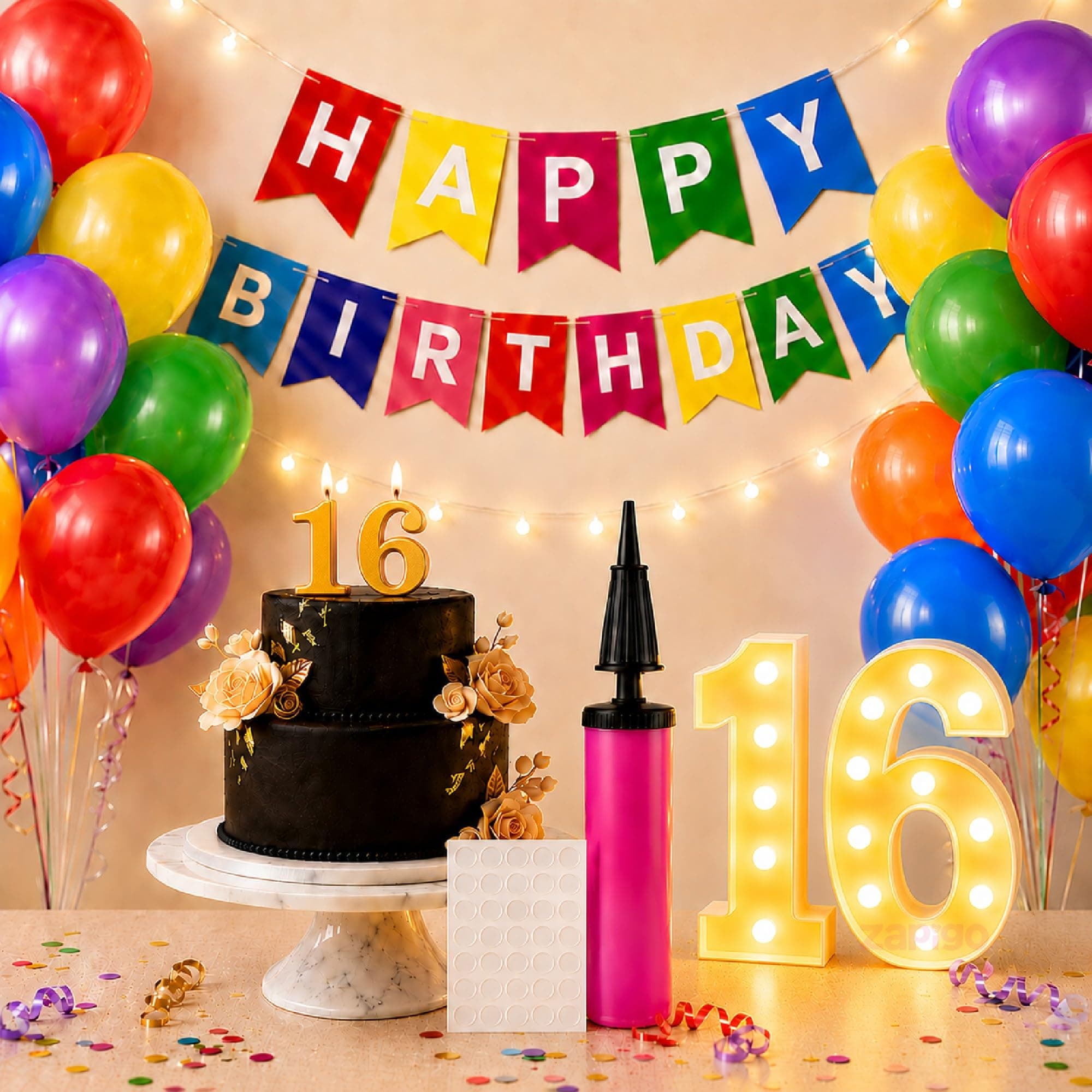 Balloonistics 55 Pcs 16th Birthday Decoration Kit – Number 16 Foil Balloons, Happy Birthday Banner, Latex Balloons & Arch Tools for Party Room Decor, Balloon Garland, Photo Booth Backdrop thumbnail 1