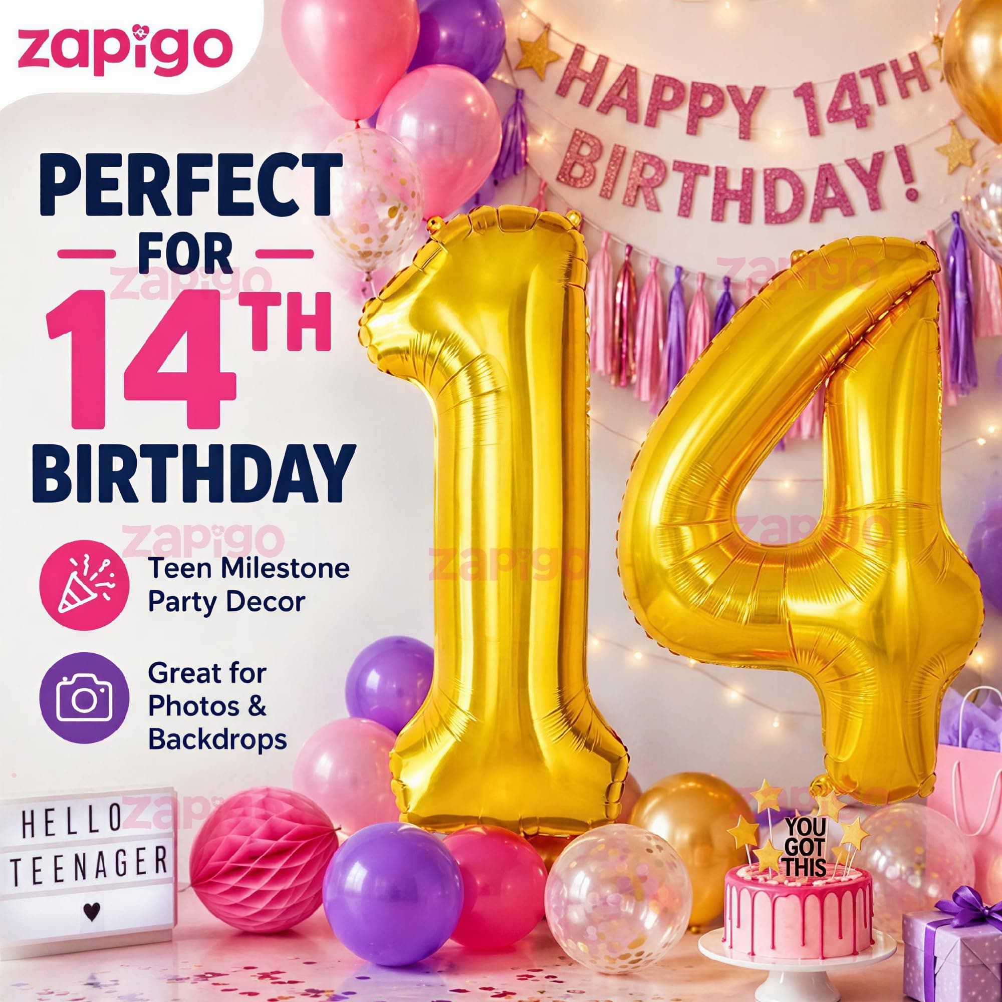 Balloonistics Number 14 Gold Foil Balloon – 17-Inch Metallic Gold “14” Balloon for 14th Birthday & Teen Party Decorations (Gold, Pack of 2) thumbnail 4