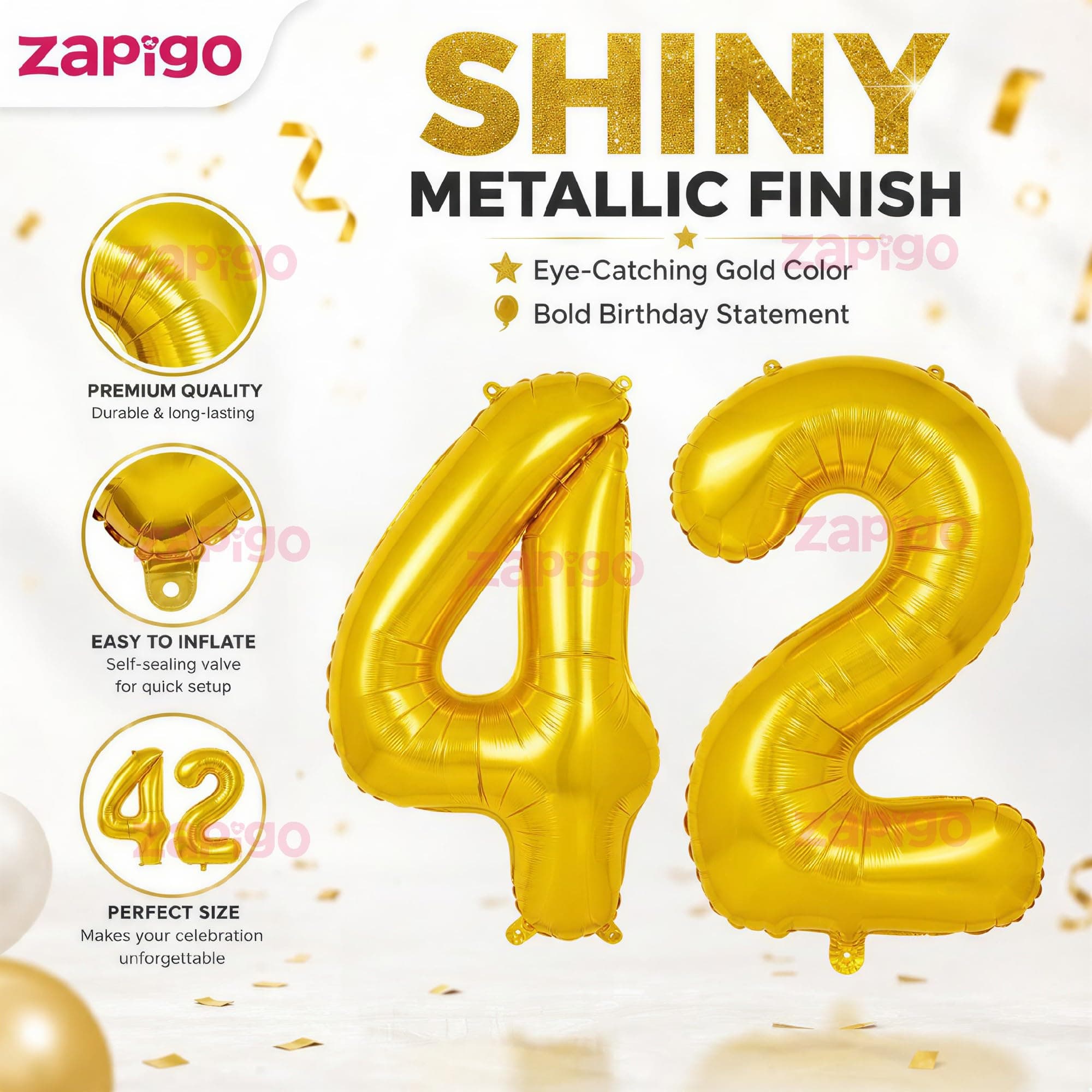 Balloonistics Gold Number 42 Foil Balloon – Large Metallic Gold Number Forty Two Balloon for 42nd Birthday, Anniversary & Party Decorations (Gold, Number 42) thumbnail 6