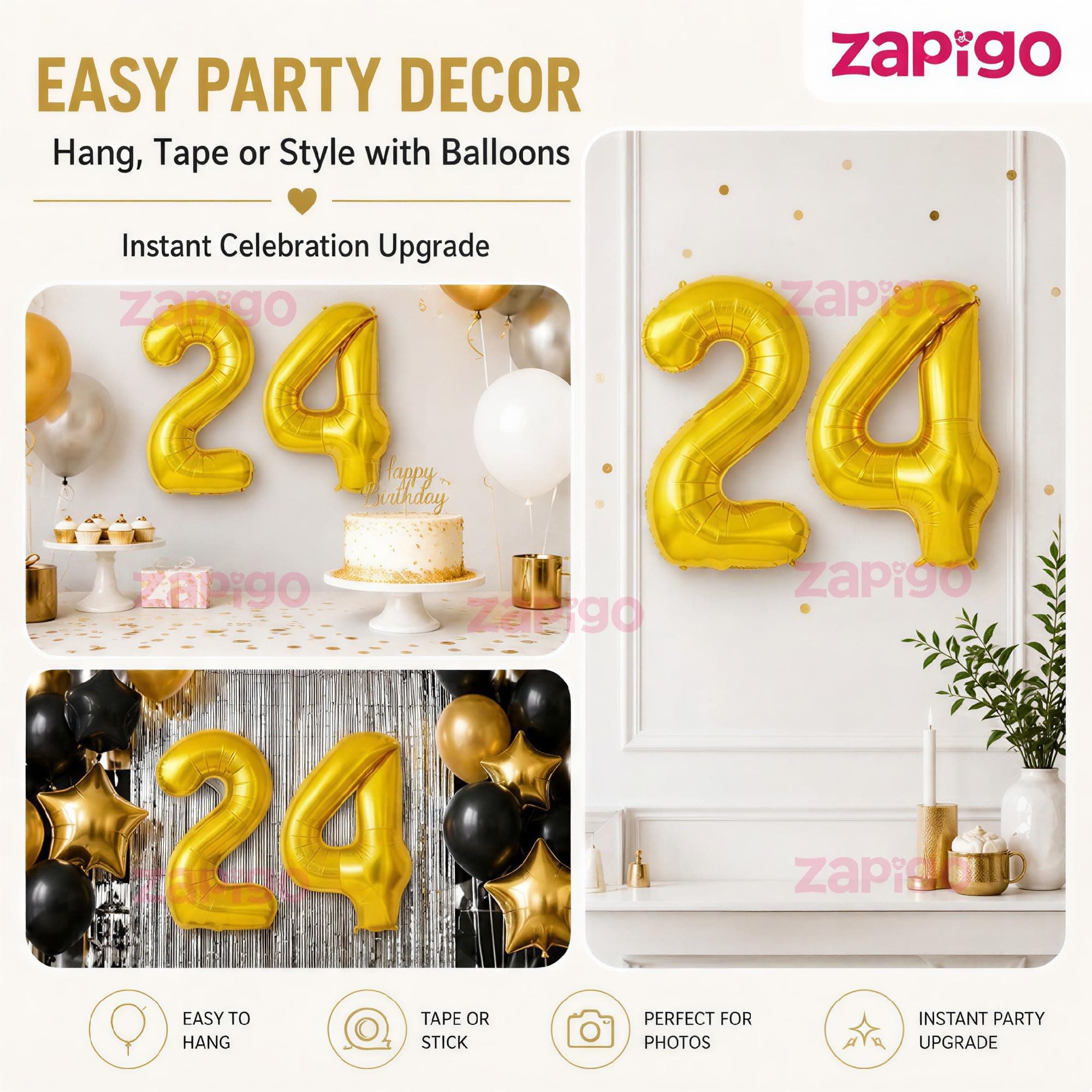 Balloonistics Number 24 Gold Foil Balloon – 17-Inch Metallic '24' Balloon Pack of 2 for 24th Birthday & Young Adult Party Decoration thumbnail 7