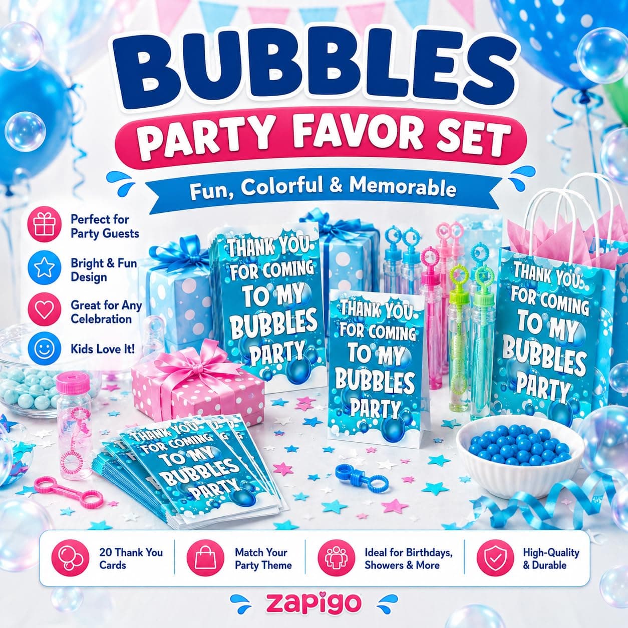 Balloonistics Bubble Theme Thank You Cards - Pack of 20 Whimsical "Pop" Party Note Cards - Premium Cardstock Double-Sided "Thanks for Popping By" Stationery, Iridescent Bubble & Blue Sky Gratitude Cards (Thank you Cards - Pack of 20) thumbnail 8