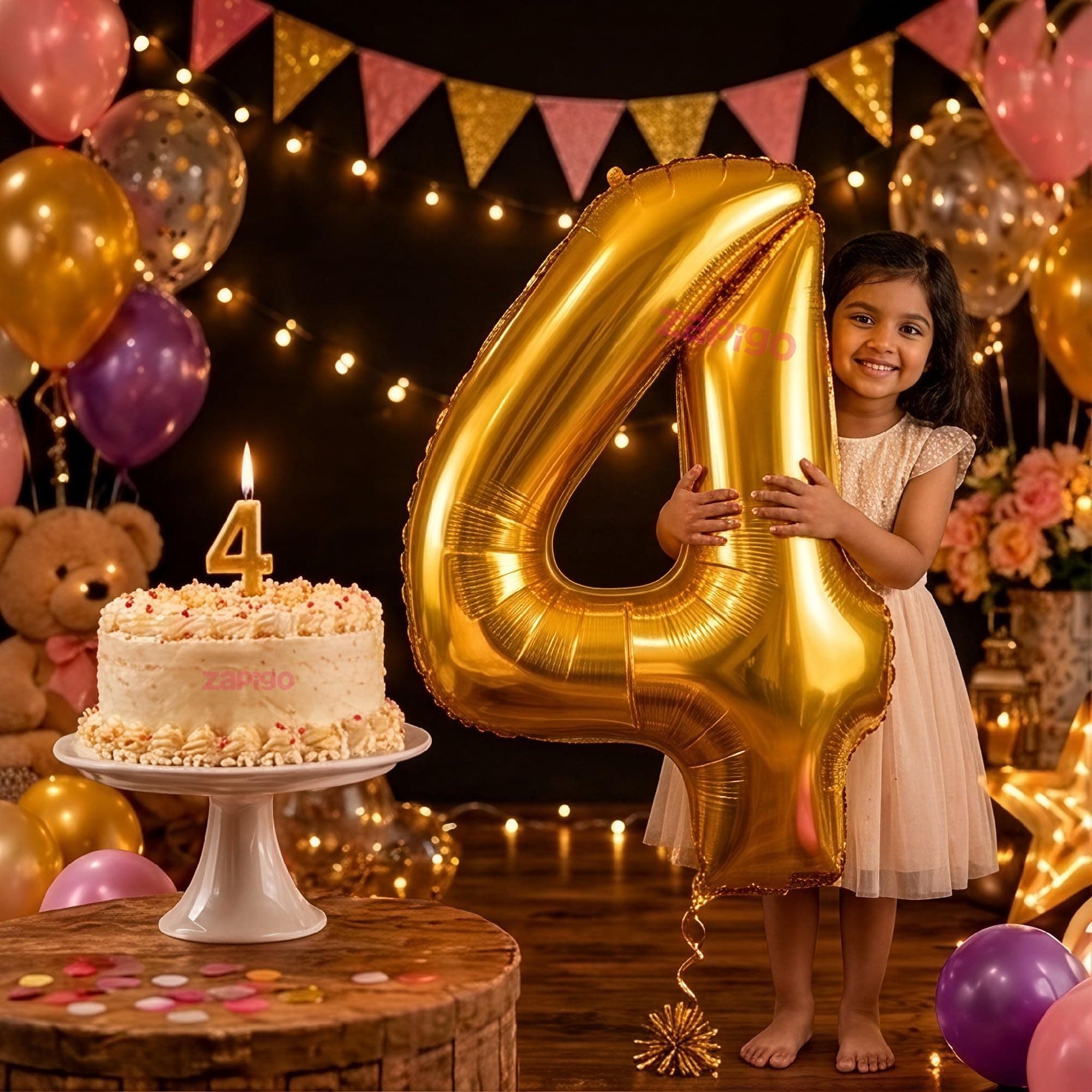 Balloonistics Gold 40-Inch Foil Number 4 Balloon with Matching Number Candle - Combo Set for 4th Birthday, Anniversary, Party Decoration, Photo Booth Backdrop, Cake Table Decor thumbnail 1