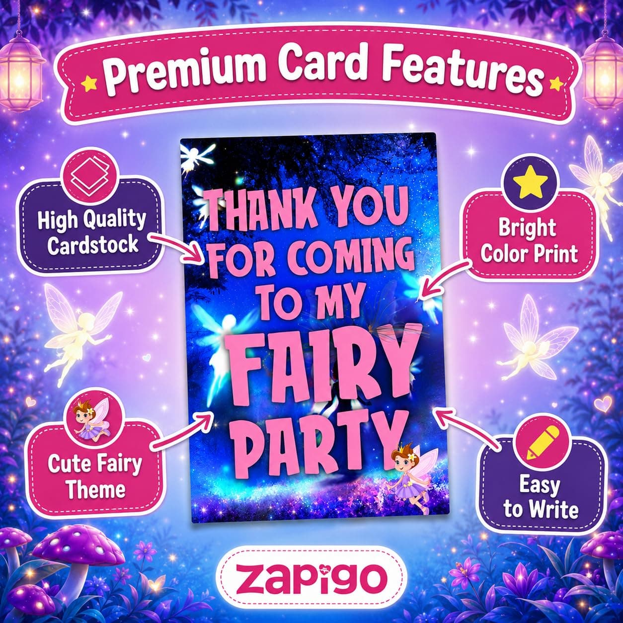 Balloonistics Fairy Theme Thank You Cards - Pack of 20 Enchanted Forest Party Note Cards - Premium Cardstock "Thank You for Making My Birthday Magical" Stationery, Whimsical Floral & Pixie Dust Gratitude Cards (Thank you Cards - Pack of 20) thumbnail 6