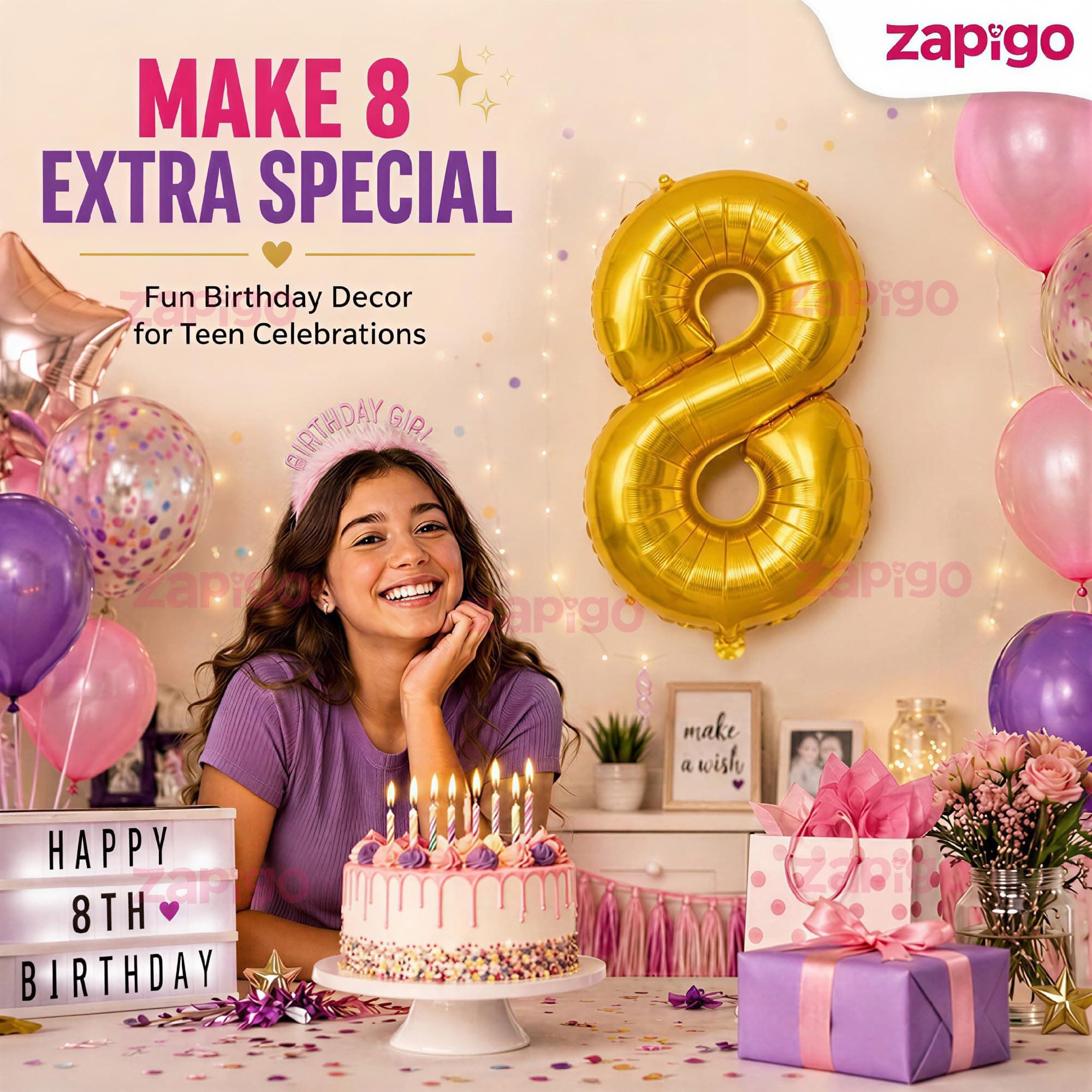 Balloonistics Number 8 Gold Foil Balloon – 16-Inch Metallic Single Digit Balloon for 8th Birthday, Lucky 8 & Party Decoration thumbnail 5