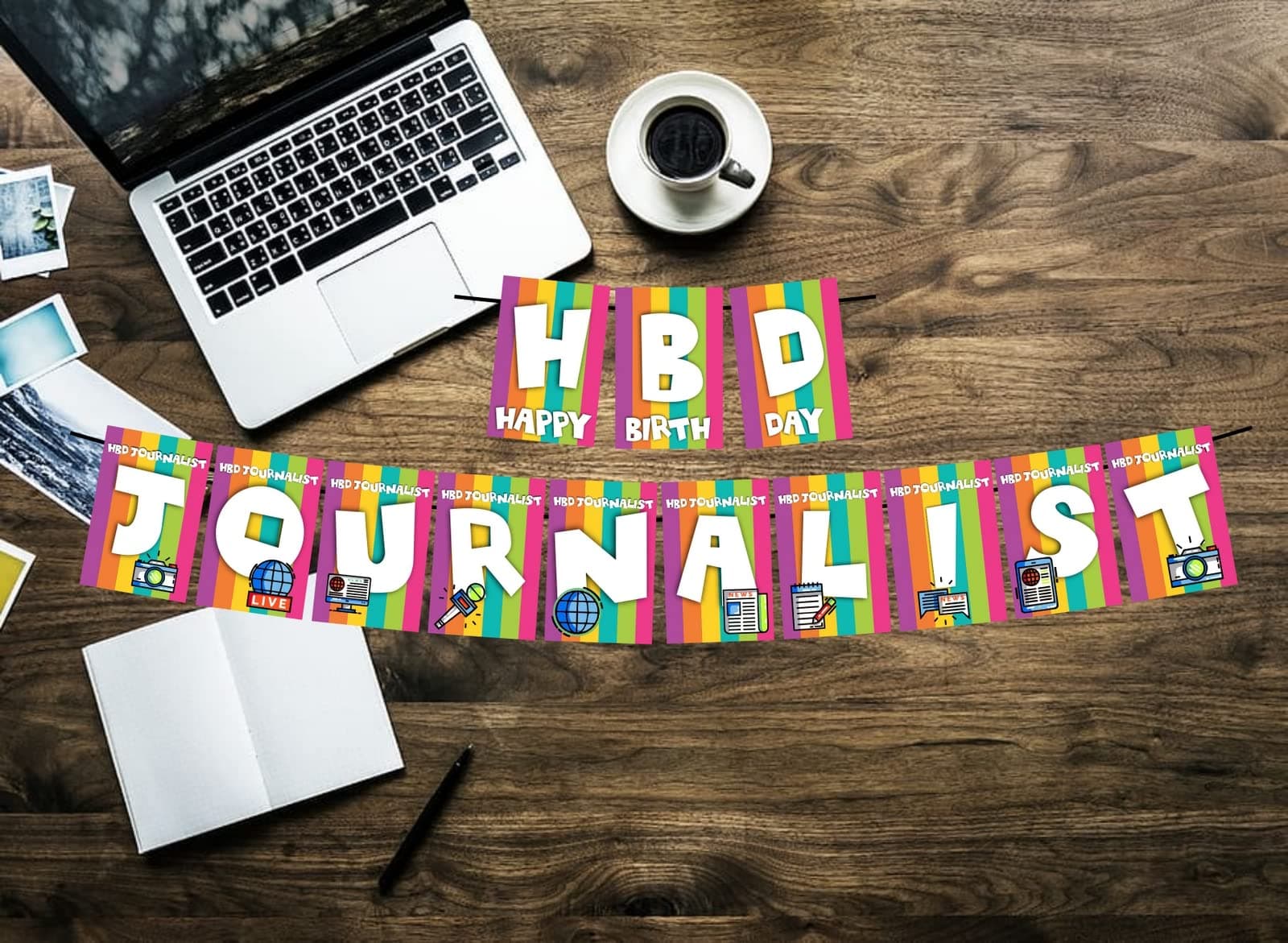 Balloonistics HBD Journalist Happy Birthday Banner - News & Media Theme Rainbow Cardstock Bunting - Reporter, Writer & Press Party Decorations, "Breaking News: Best Year Ever" Backdrop thumbnail 2