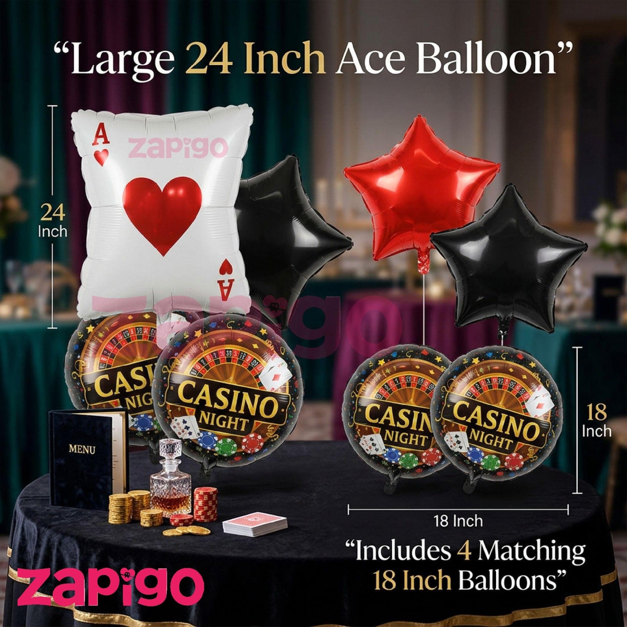 Balloonistics Casino Ace Cards Theme Happy Birthday Balloon Bouquet Pack Of 5 thumbnail 4